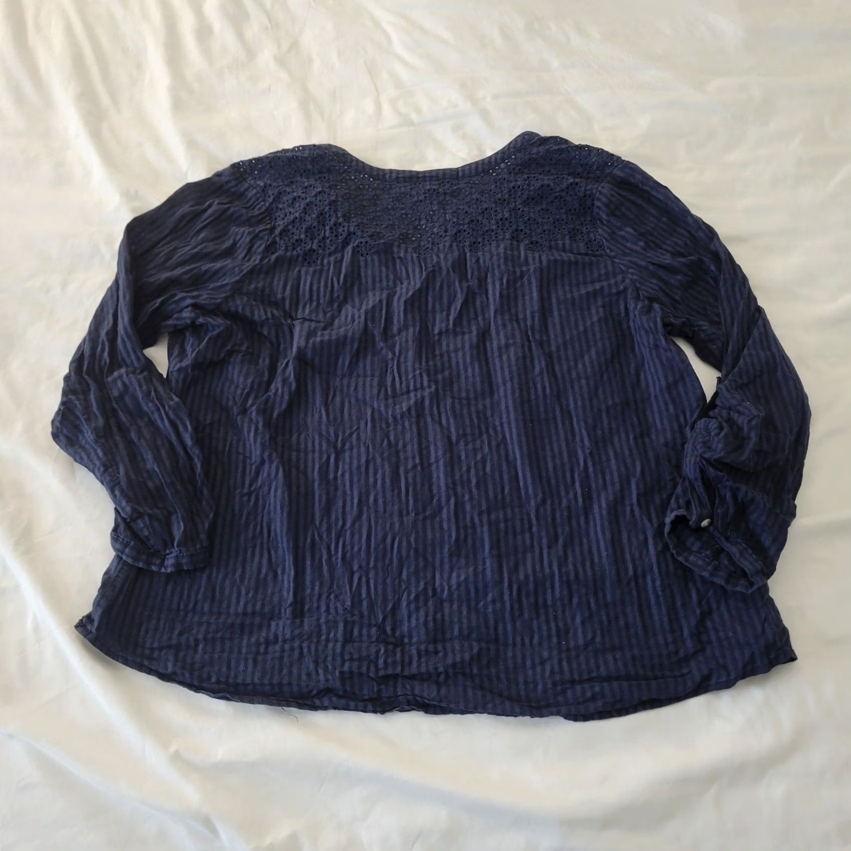 Vintage Lane Bryant Blouse Womens 20 Blue Striped Lace Yoke Long Sleeve Boho Top Cotton Size 3XL / US 20-22 - 8 Thumbnail