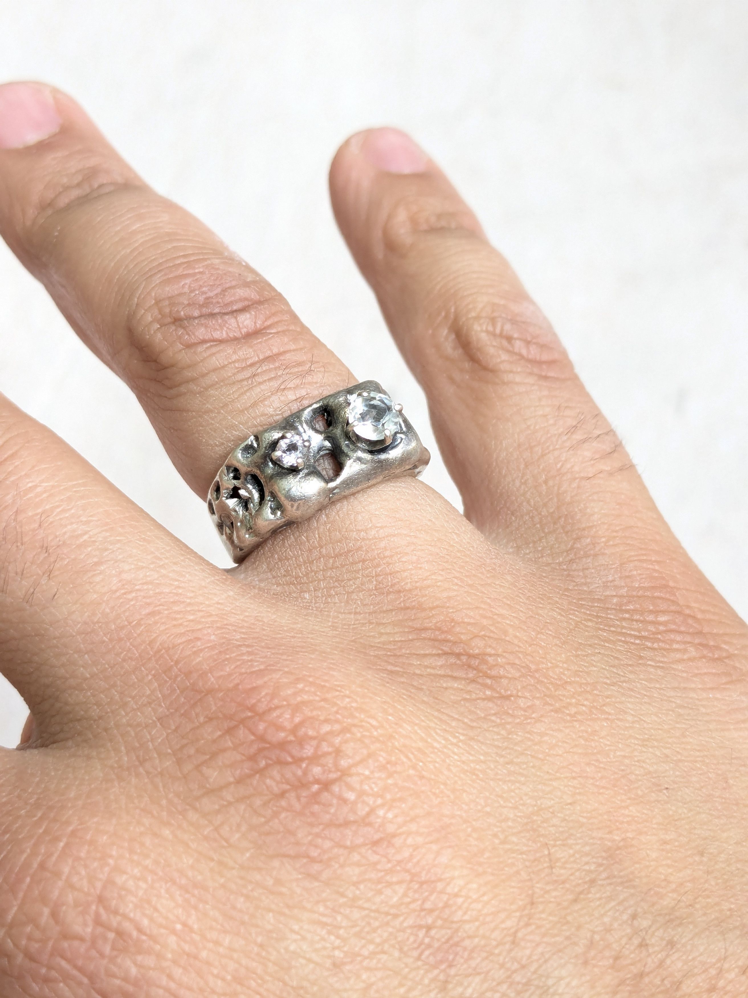 Jewelry Vintage Sterling Silver Ring Brutalist Band 4 Nugget Size ONE SIZE - 10 Thumbnail