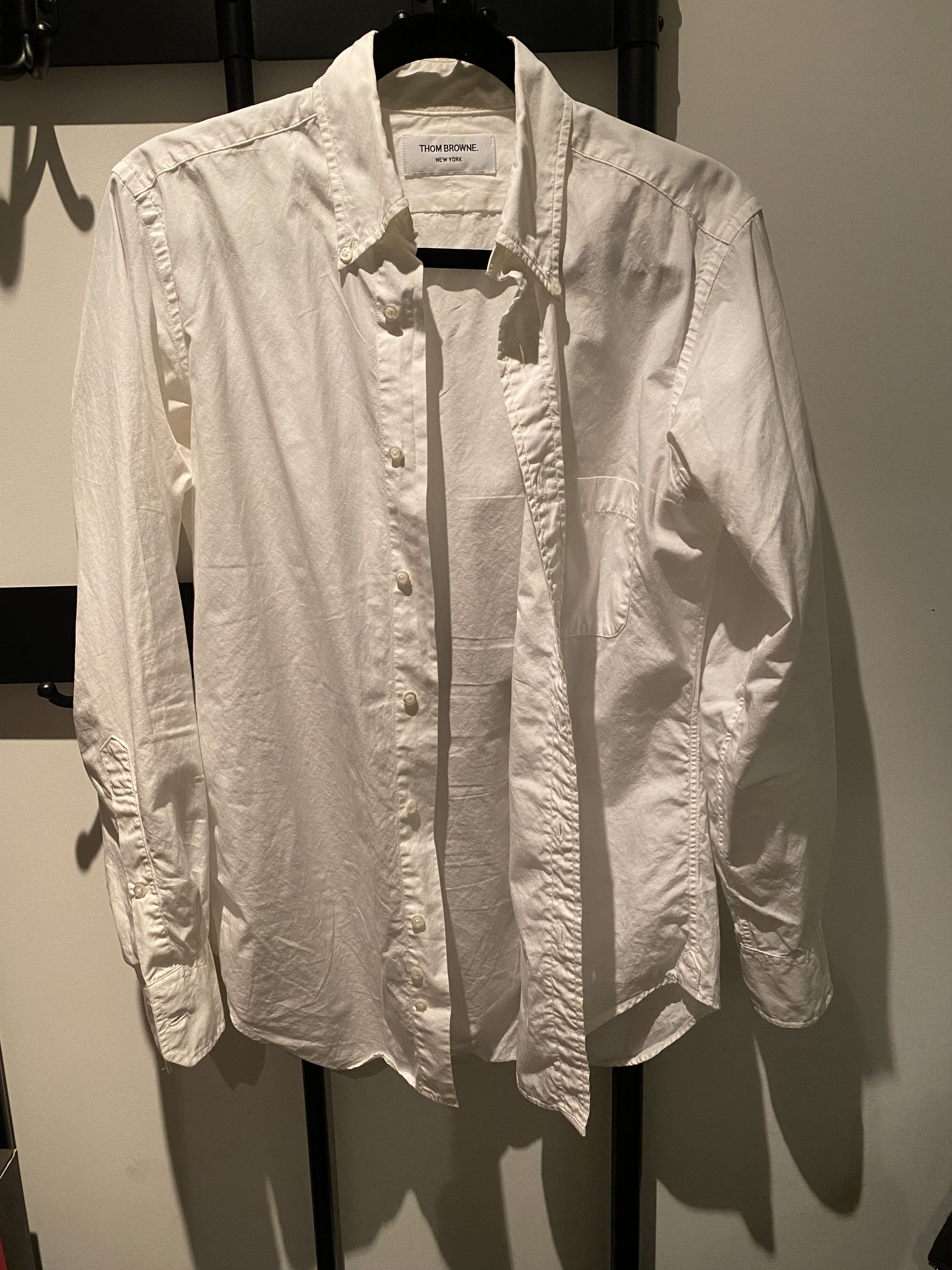 image of Thom Browne Cotton Button Down Dress Shirt in White, Men's (Size Medium)