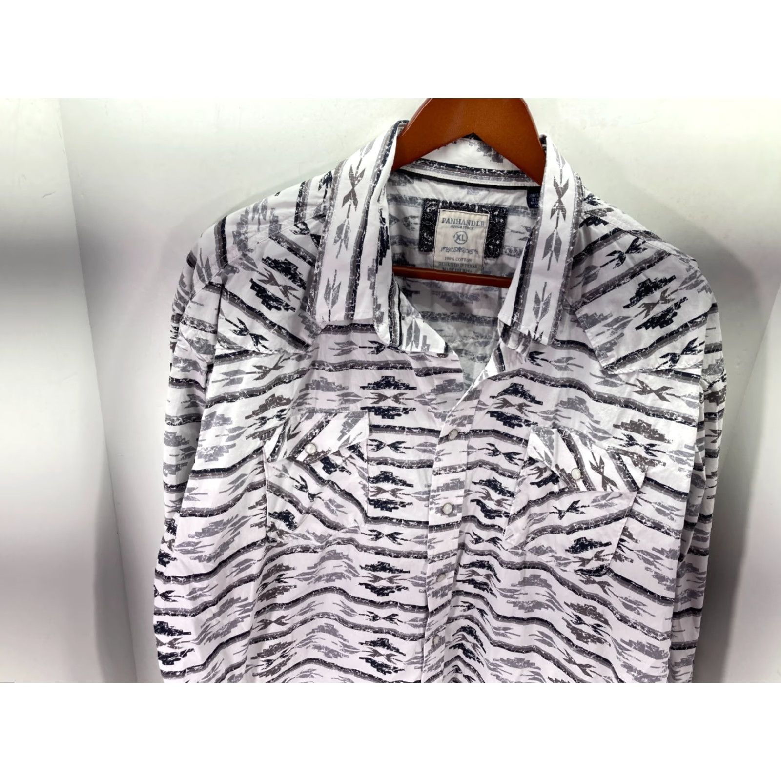 Vintage Panhandle Slim Rough Stock Shirt Mens XL White Black Aztec Snap Front Western Long Sleeve 100% Cotton Button-Up Size US XL / EU 56 / 4 - 4 Thumbnail