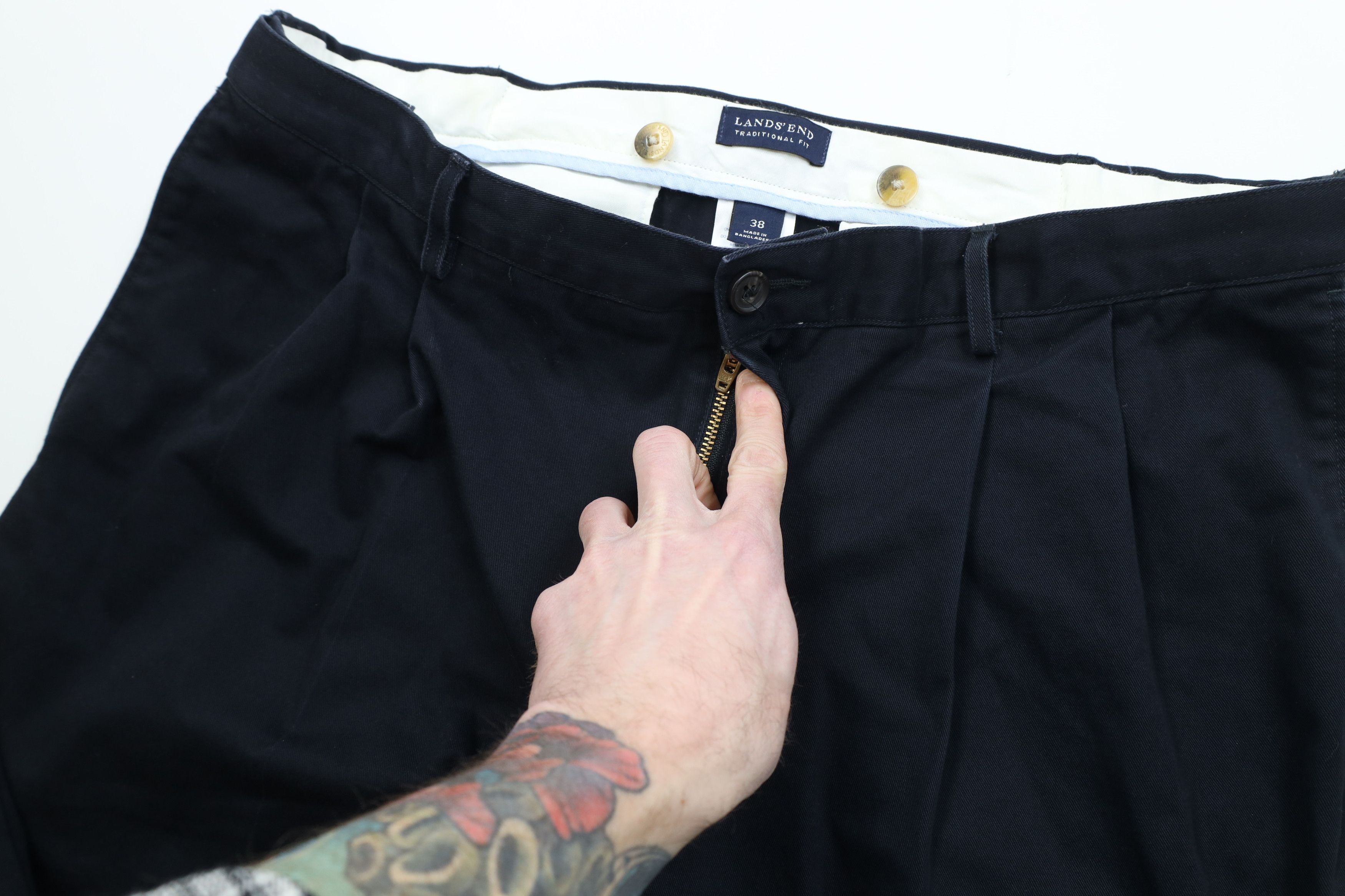 Lands' End Vintage Lands End Wide Leg Chino Pants Trousers Navy Blue Size US 38 / EU 54 - 7 Thumbnail