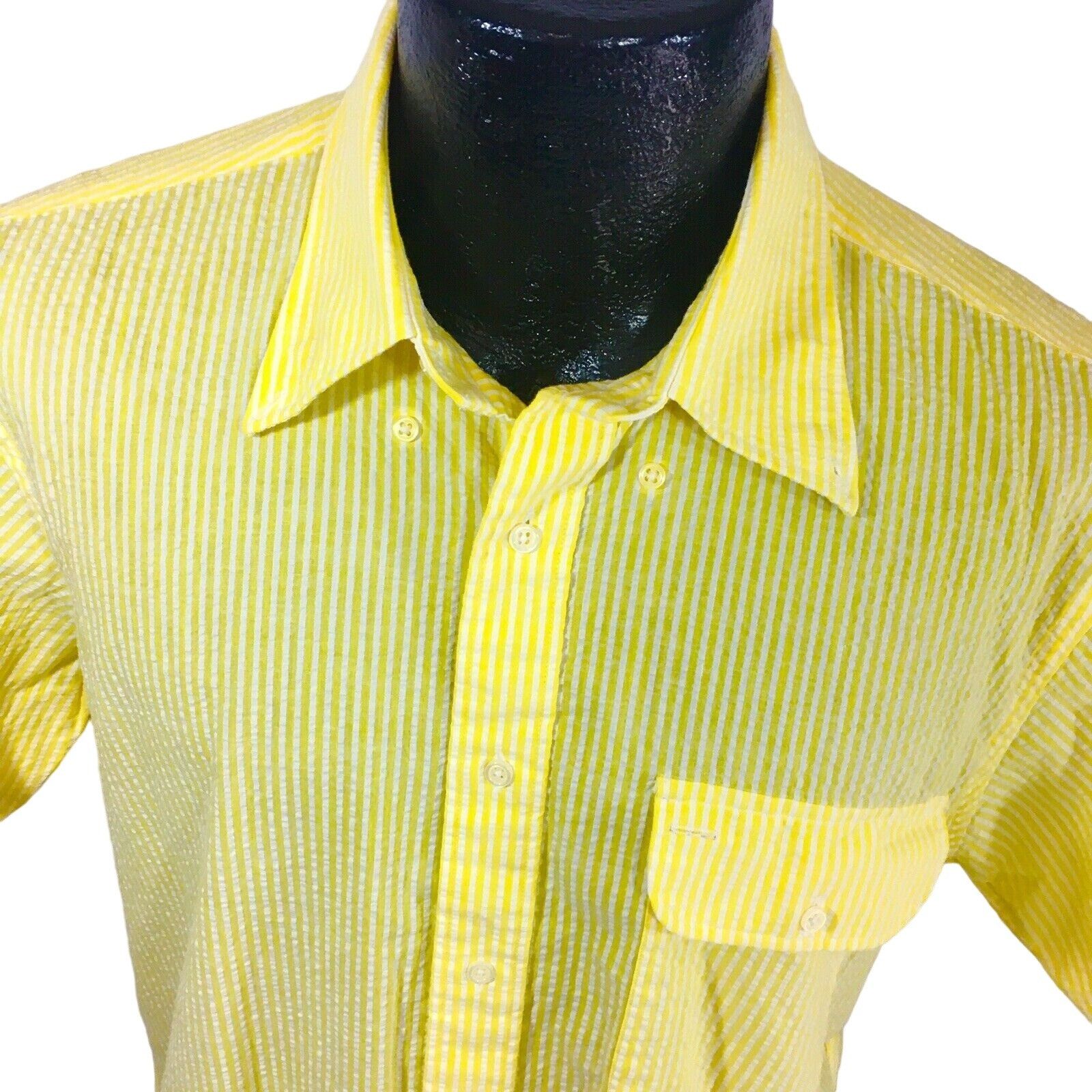 Bert Pulitzer Vtg Bert Pulitzer Yellow White STRIPE SEERSUCKER Shirt Size US L / EU 52-54 / 3 - 1 Thumbnail