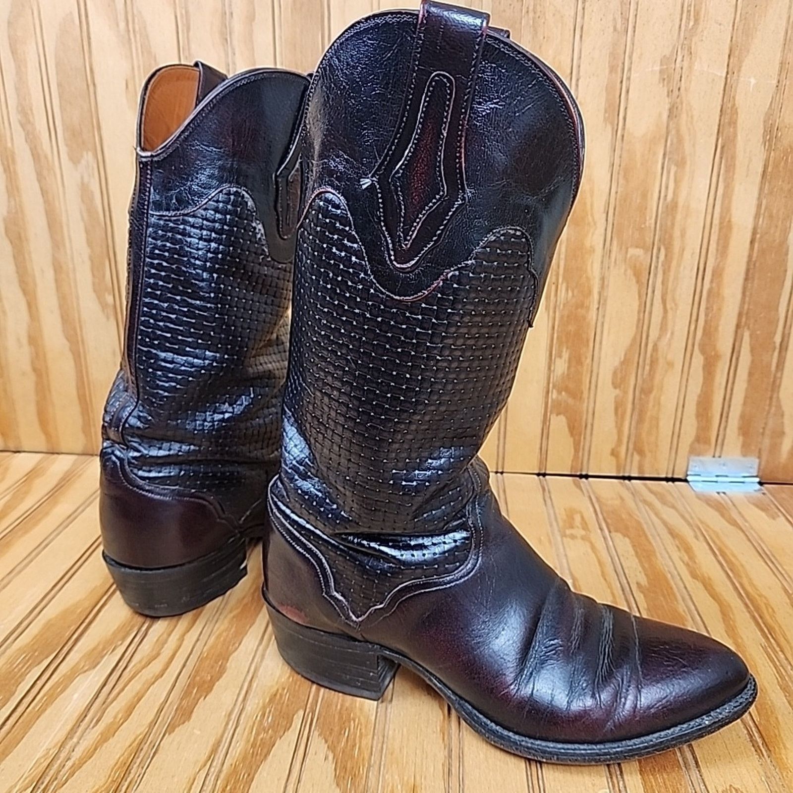 The Unbranded Brand Handmade Woven Leather El Dorado Western Cowboy Boots Men 9D Size US 9 / EU 42 - 5 Thumbnail