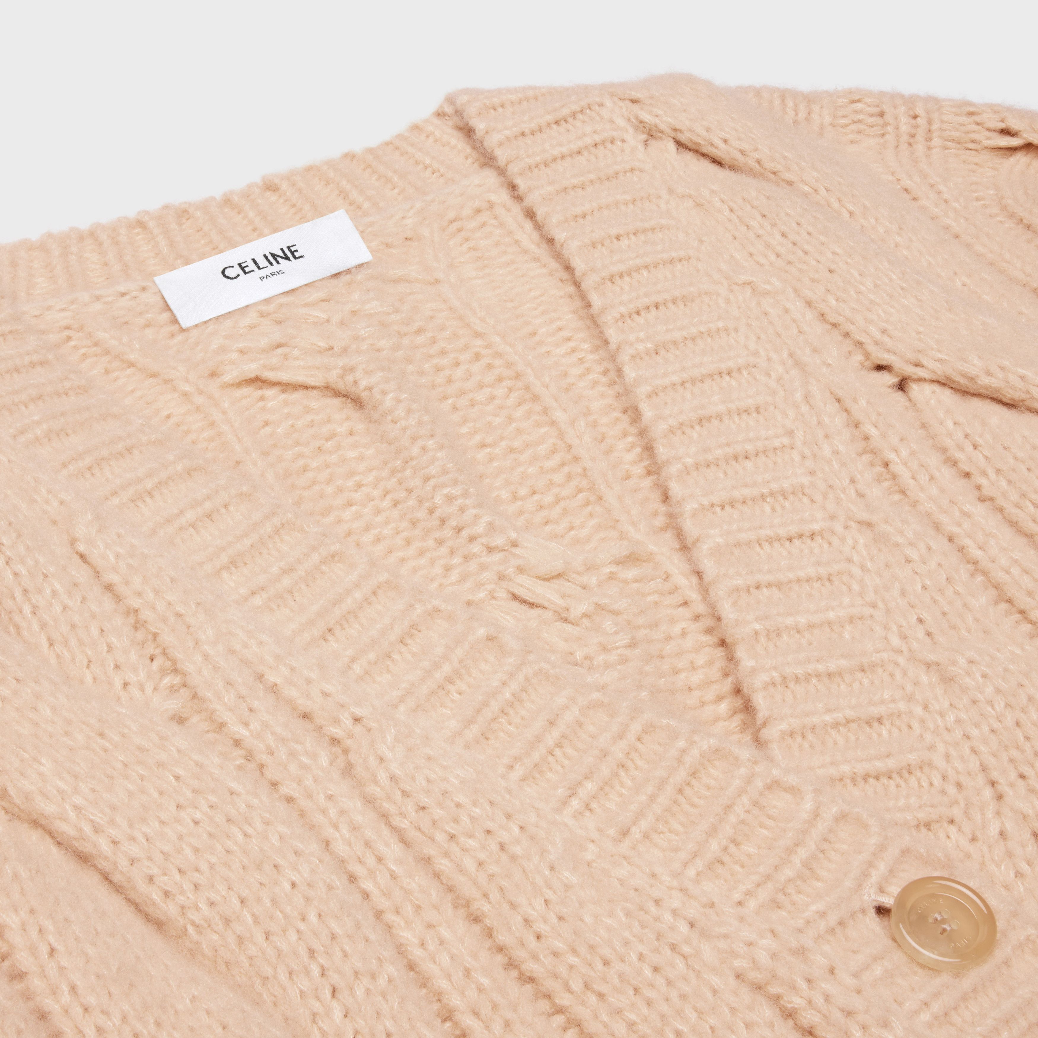 Celine o1bcso1str0824 Cable-Knit Long Cardigan Cashmere in Beige Size XS / US 0-2 / IT 36-38 - 2 Thumbnail