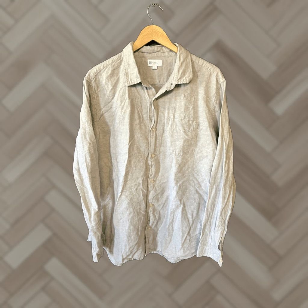 Gap Gap Shirt Mens Gray Long Sleeve Linen Button-Up XL Shirt Size US XL / EU 56 / 4 - 1 Thumbnail