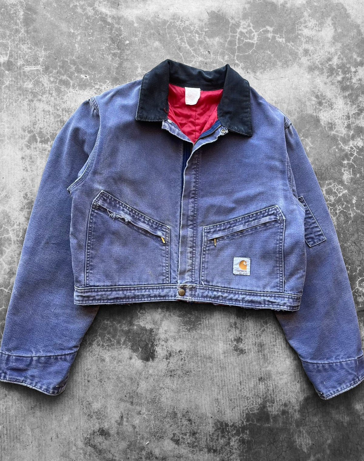 Pre-owned Carhartt X Made In Usa Vintage Cropped Carhartt Detroit Work Jacket Faded Boxy In Blue