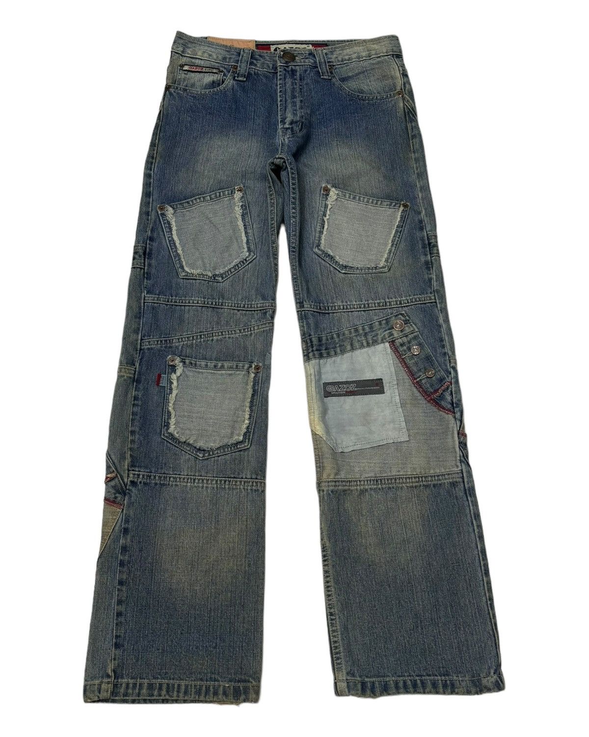 14th Addiction RECONSTUCTED MULTI POCKET DENIM PATCHWORK GAZOZ JEANS HYPE Size US 32 / EU 48 - 5 Thumbnail