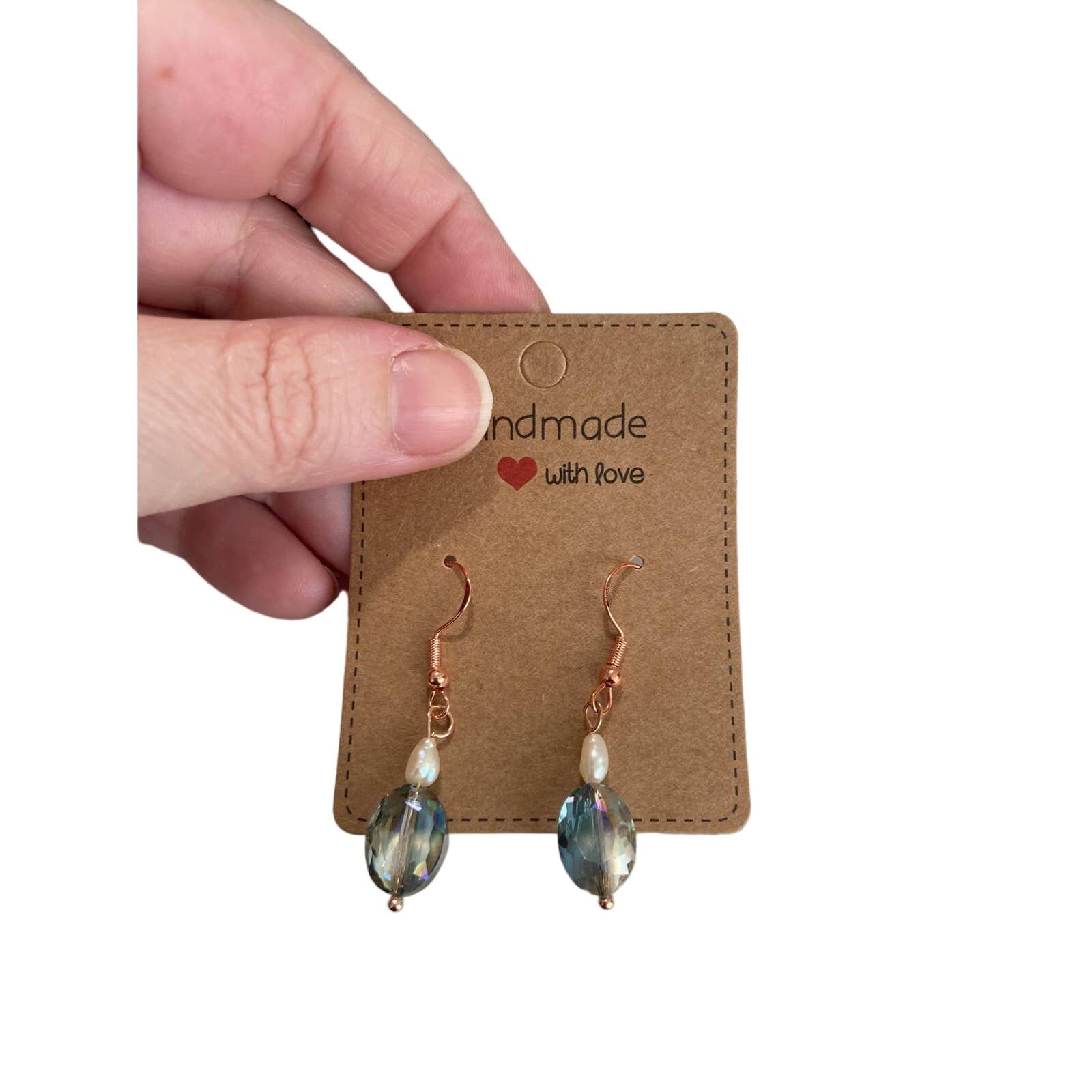 Handmade Handmade translucent blue glass earrings with rice pearl Size ONE SIZE - 1 Thumbnail