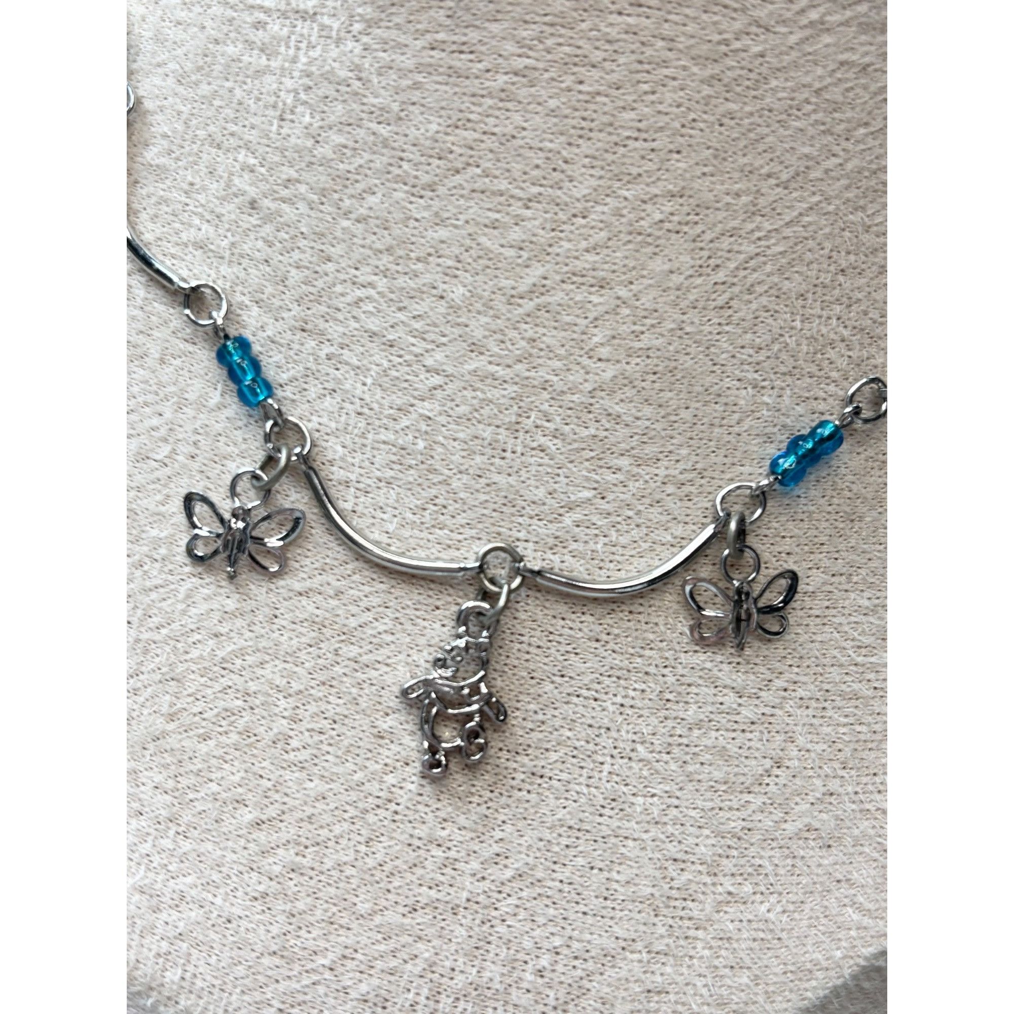 Other Butterfly & Bear Charm Silver Necklace With Blue Beads Size ONE SIZE - 3 Thumbnail