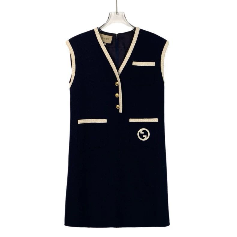 Gucci Gucci Navy Sleeveless V-Neck Dress-2506 Size S / US 4 / IT 40 - 1 Thumbnail