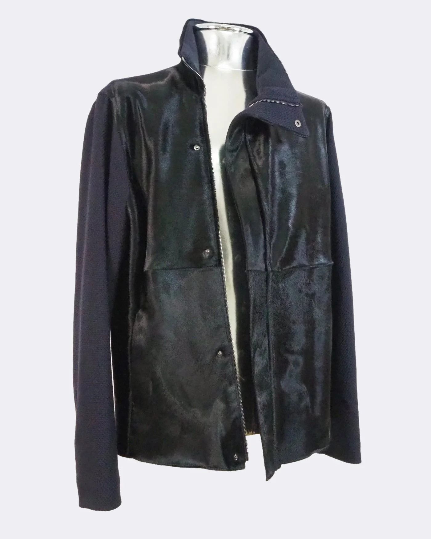 Emporio Armani Emporio Armani Calfskin Hair Leather and Knit Jacket $1795 Size US L / EU 52-54 / 3 - 8 Thumbnail