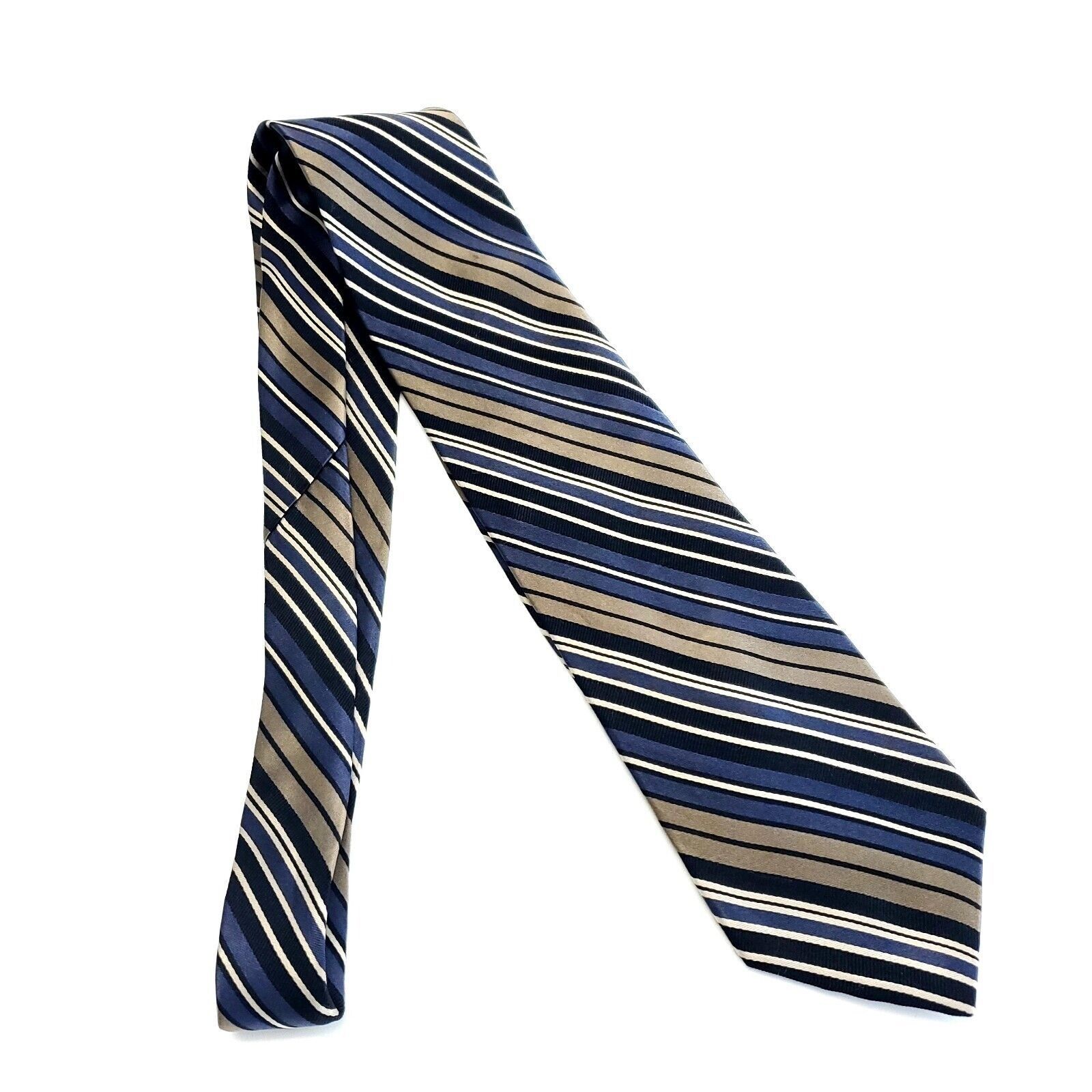 Designer Paul Dione Blue Brown Striped Print Silk Tie Size ONE SIZE - 6 Thumbnail