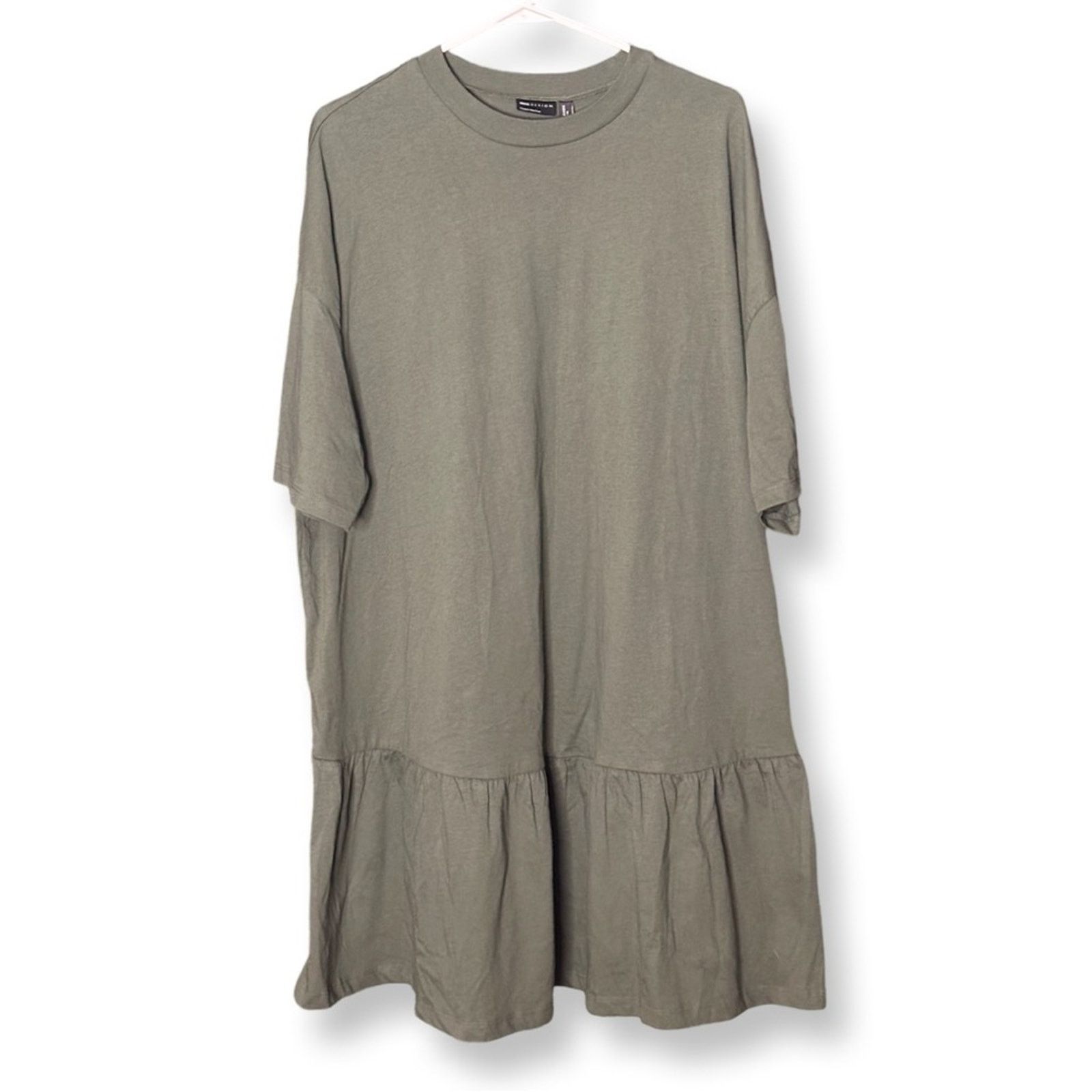Asos ASOS Dreamy Cotton Drop Hem T Shirt Dress In Olive Green Size XL / US 12-14 / IT 48-50 - 3 Thumbnail