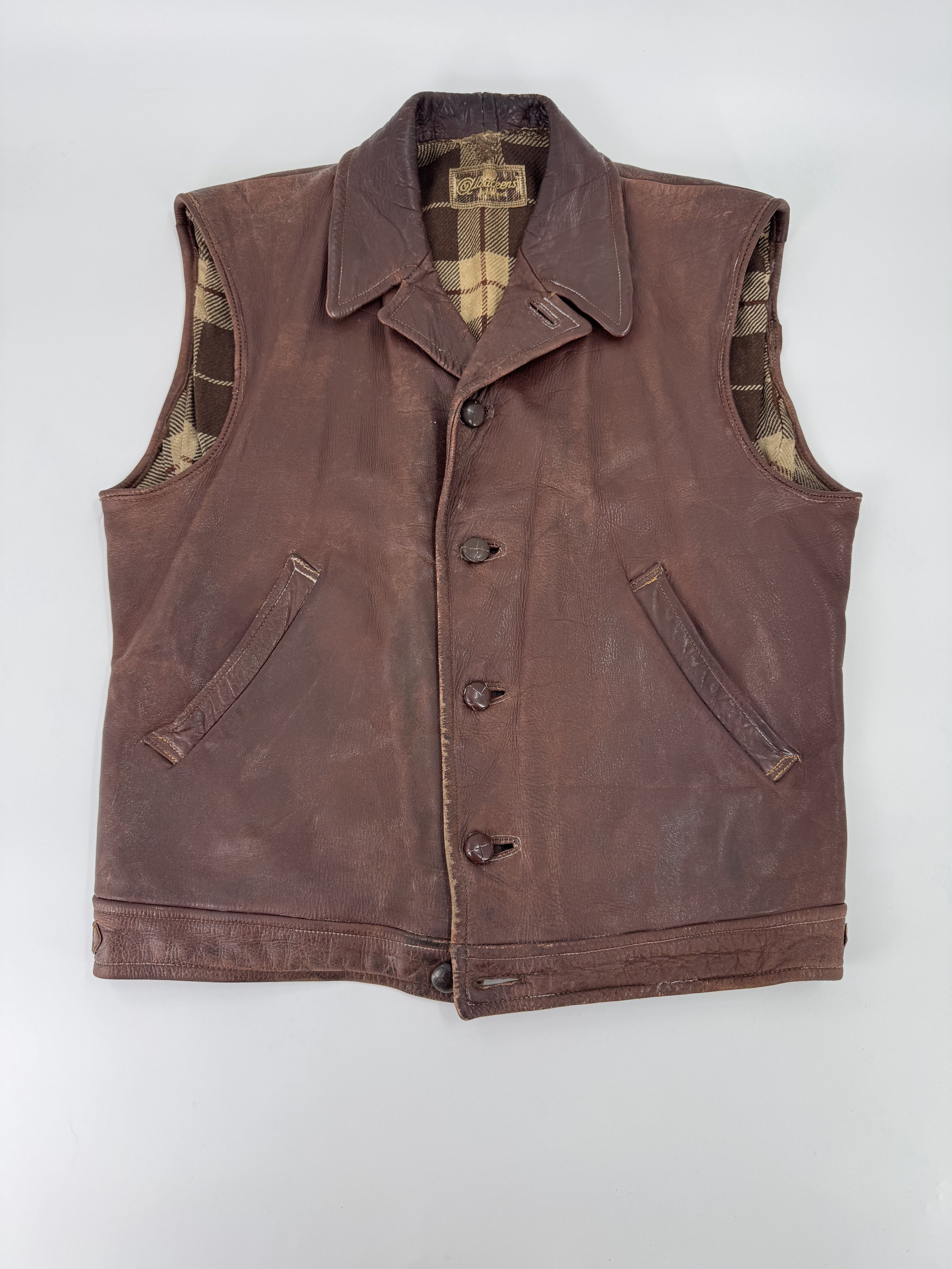 Vintage 1940s Vintage Brown Leather Horsehide Vest Albackens 40s Size US M / EU 48-50 / 2 - 1 Thumbnail