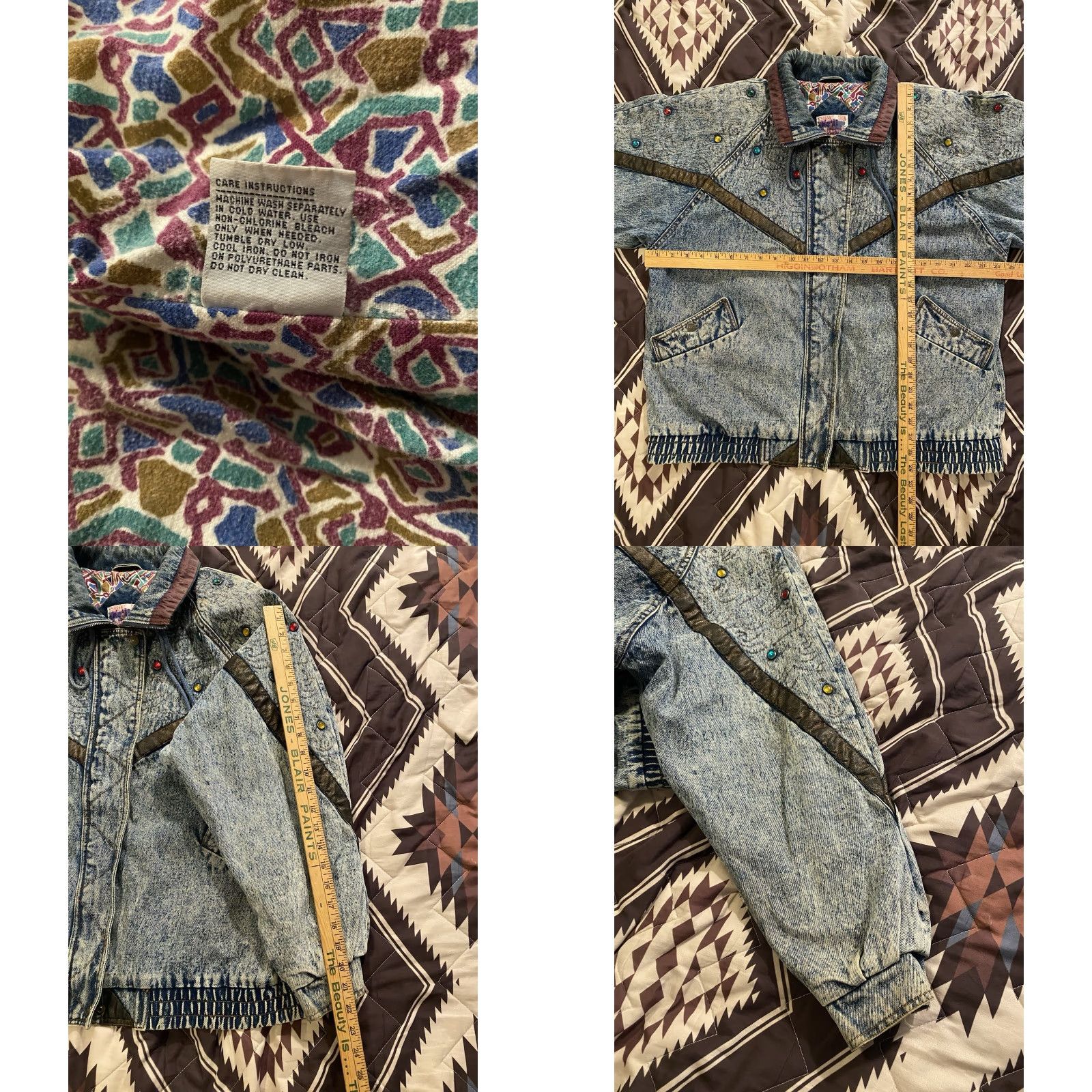 Vintage VINTAGE Current Seen Denim Jacket Bomber L, Women, Blue, Mid-Length, Lined, Embroidered, Button Zip Snap, 80s Retro, Casual Womens Jacket Size L / US 10 / IT 46 - 9 Thumbnail