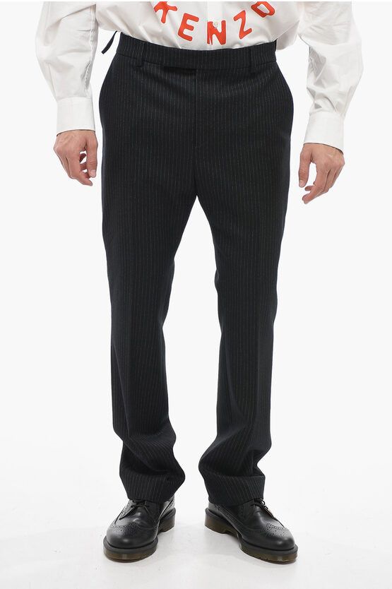 image of Celine Pinstriped Wool Cropped Fit Pants in Black, Men's (Size 33)