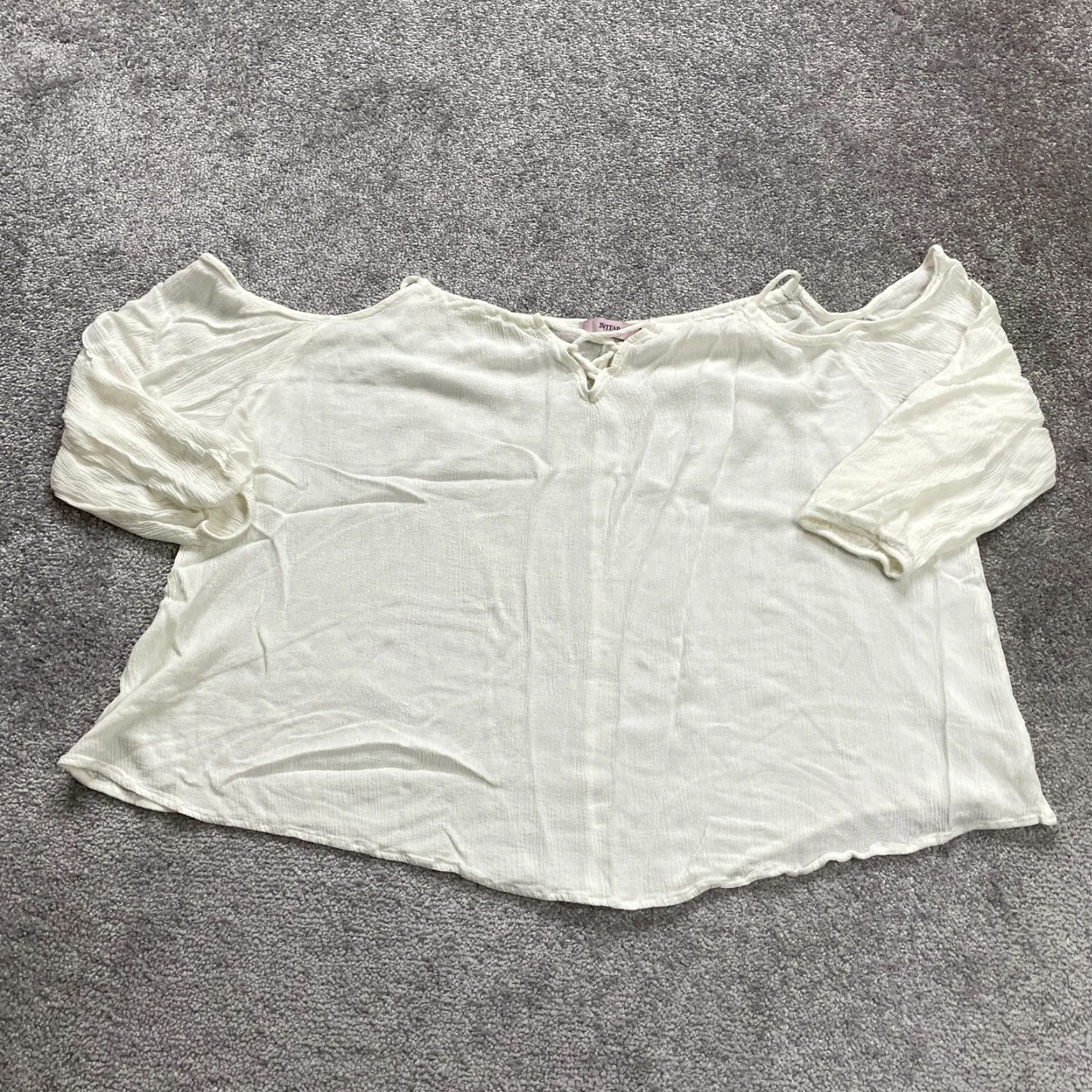 Vintage JustFab Cold Shoulder Blouse Womens 2XL White Rayon Long Sleeve Casual Plus Size XXL / US 16-18 / IT 52-54 - 2 Thumbnail