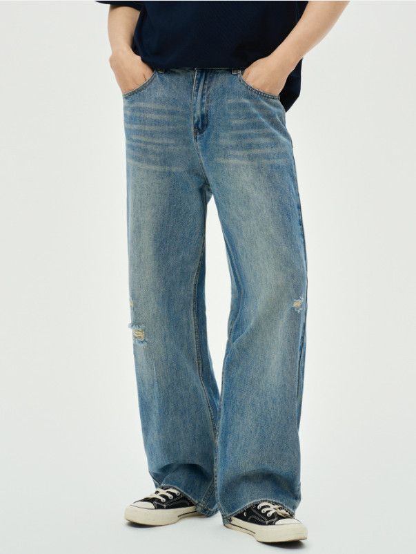 Jean Men's American-Style Washed Distressed Jeans Size US 32 / EU 48 - 1 Thumbnail