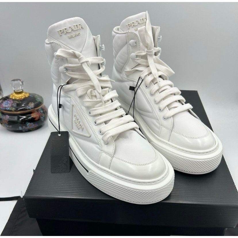 Prada Women's Prada re-nylon leather hightop sneakers size 39.5 Size US 9.5 / IT 39.5 - 1 Thumbnail