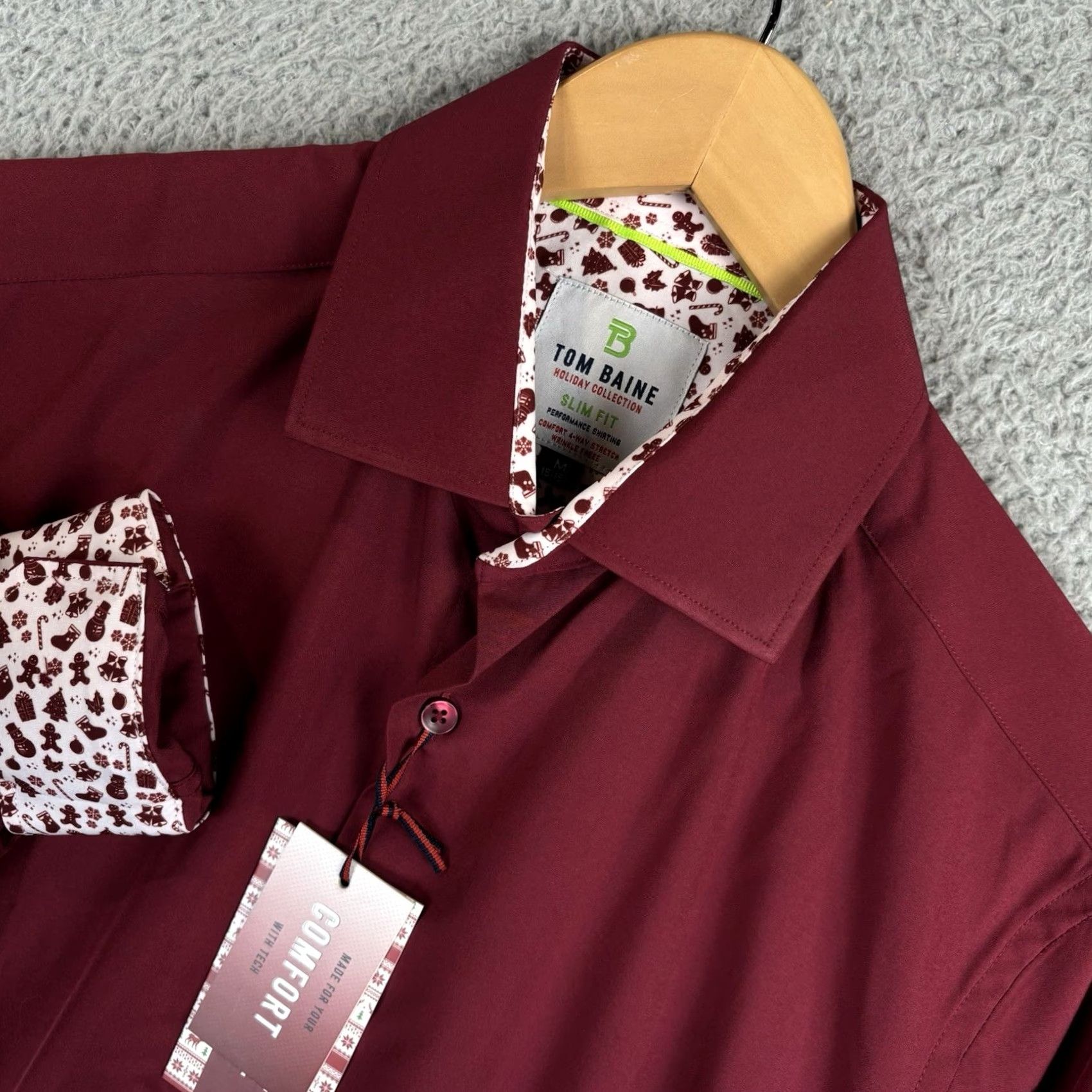 Vintage Tom Baine Button-Up Shirt Mens M Burgundy Holiday Collection Flip Cuff Button-Down Collared Slim Light/Weighted Size US M / EU 48-50 / 2 - 2 Thumbnail