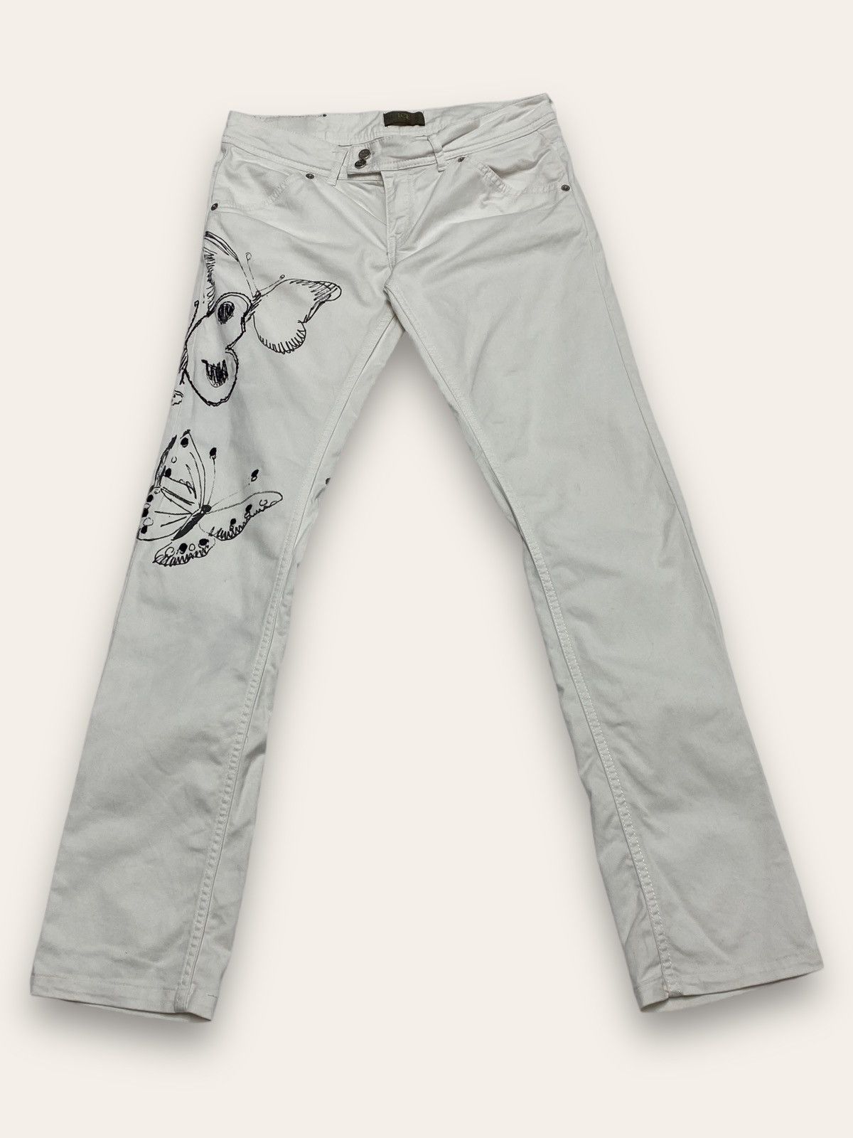 Iceberg Vintage ICEBERG White Pants Art Butterfly Nature Masterpiece Size 31" - 2 Thumbnail