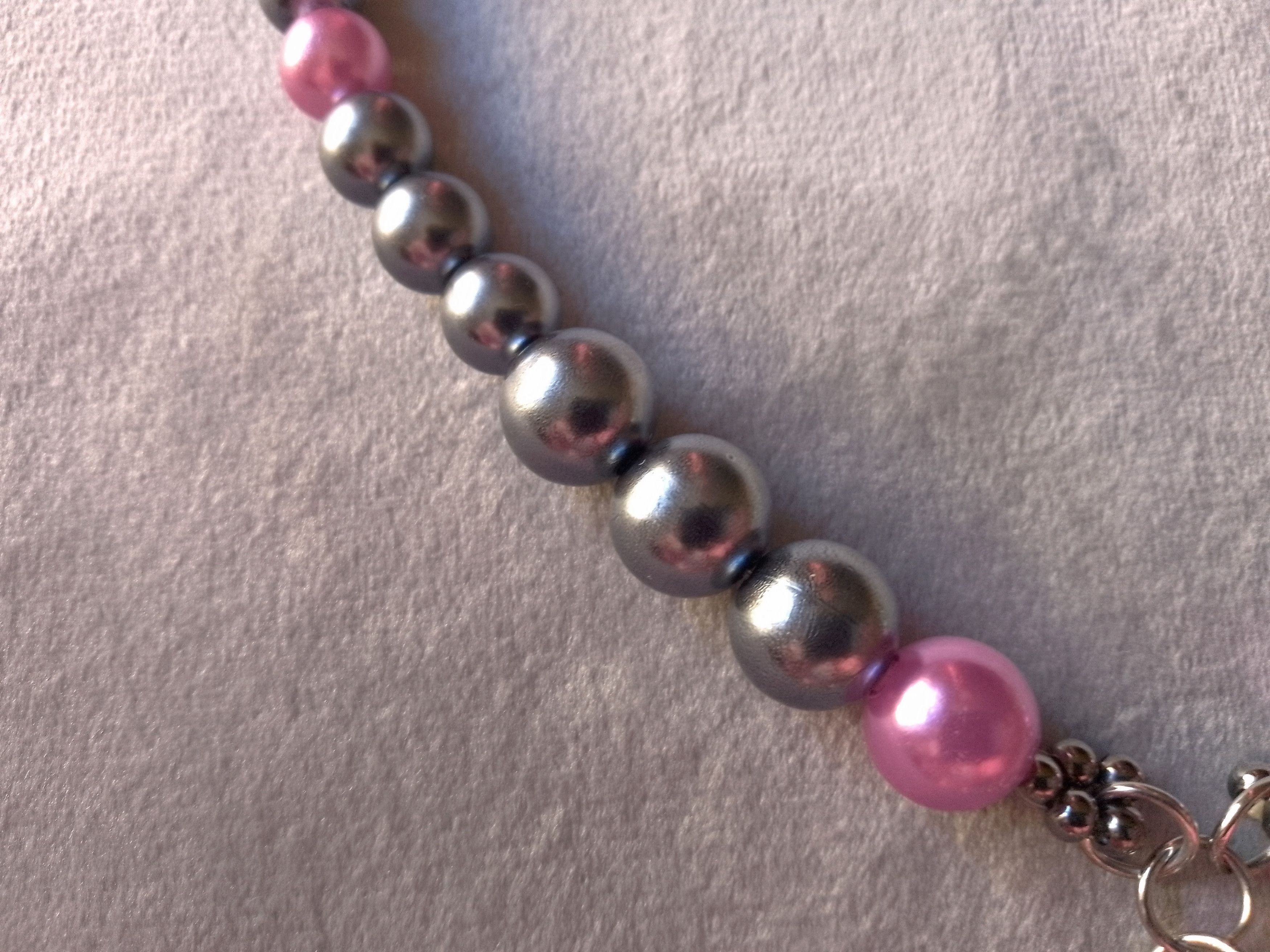 Handmade Necklace Gray Pink Pearls Antique Middle Age Style Pendant Size ONE SIZE - 4 Thumbnail