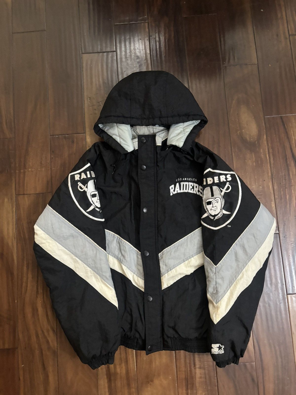 Vintage Raiders Jacket Black Starter Pro Line 90s