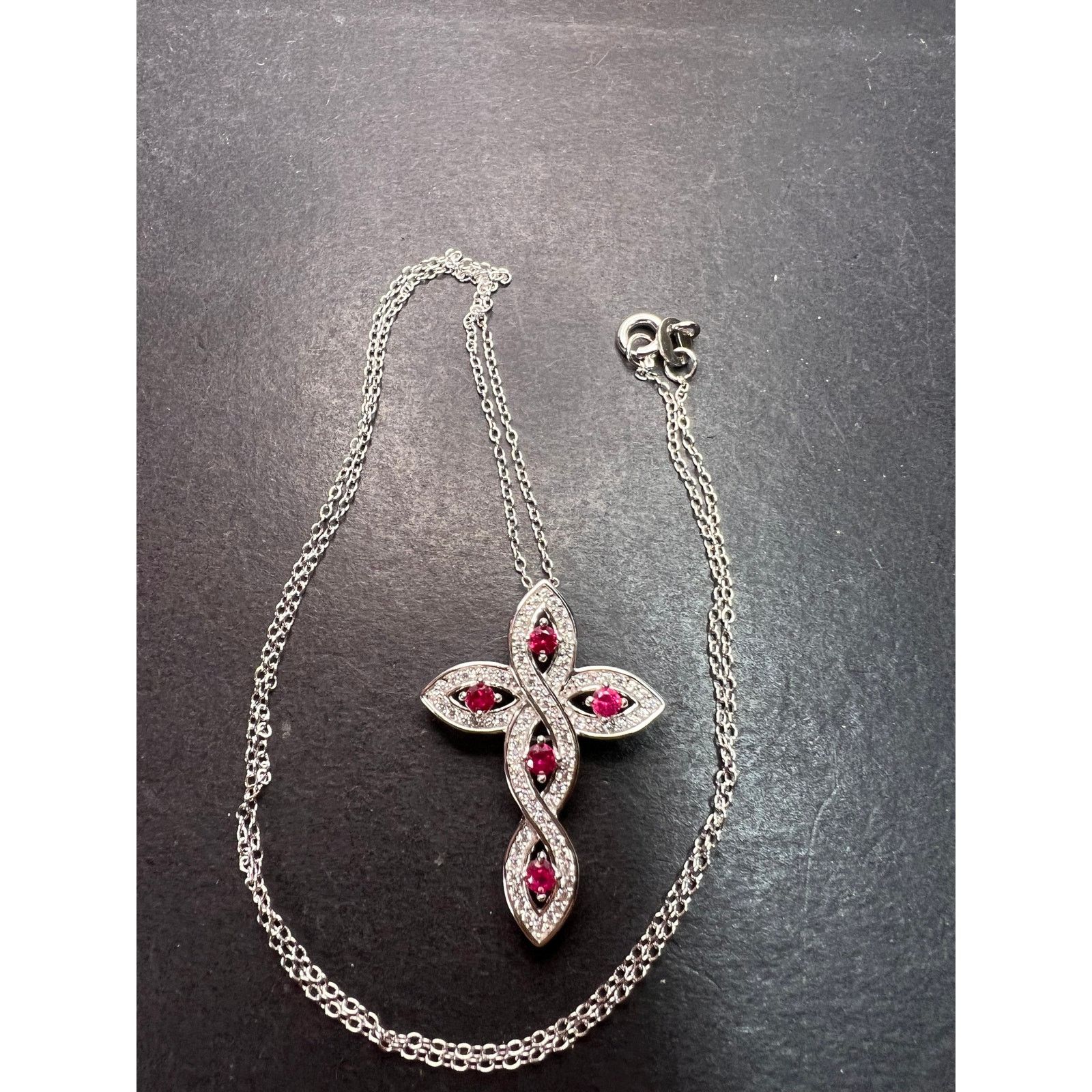 Other Lab ruby cross pendant necklace in rhodium over sterling Size ONE SIZE - 4 Thumbnail