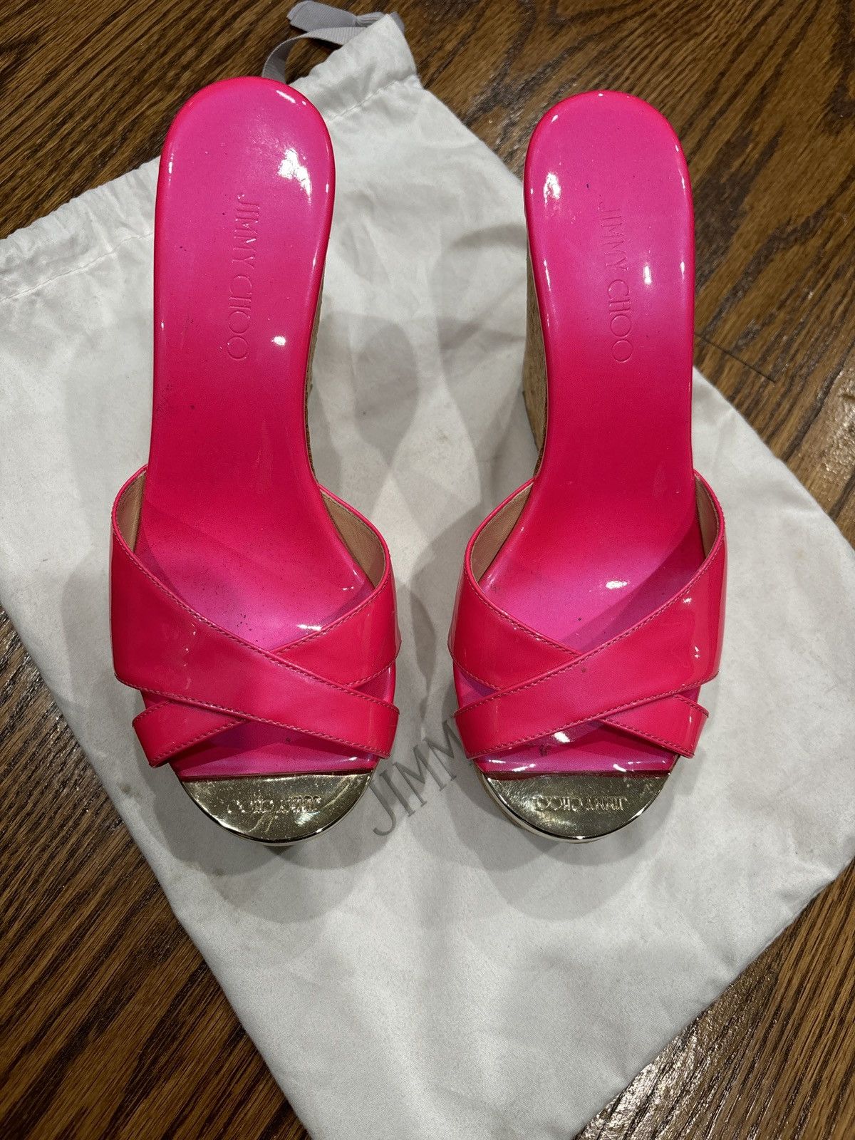 Jimmy Choo Jimmy Choo Perfume Neon Patent Cork Wedges Size US 5.5 / IT 35.5 - 1 Thumbnail