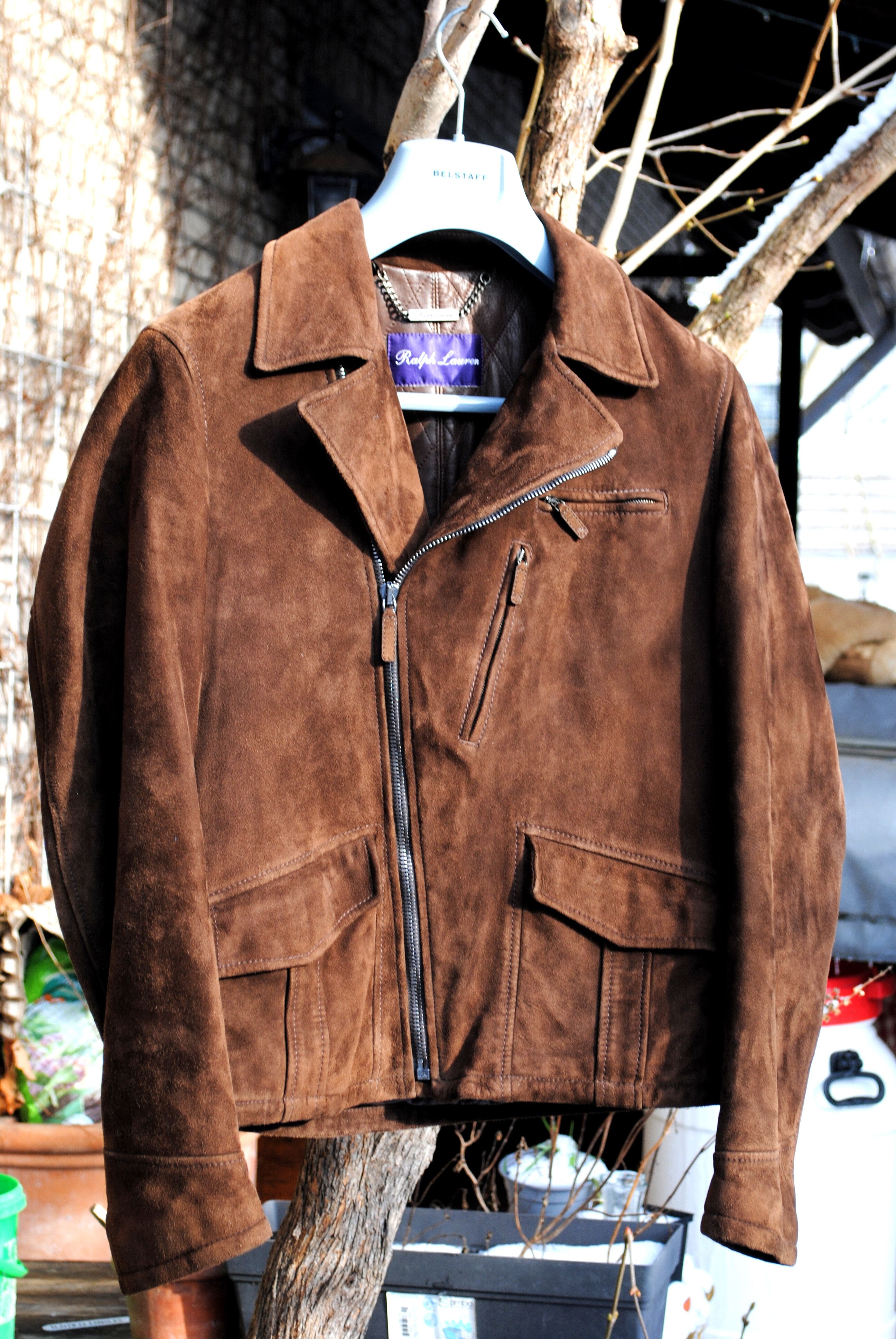 Pre-owned Ralph Lauren Purple Label Hartley Calf Suede Leather Biker Jacket Made In Italy In Brown