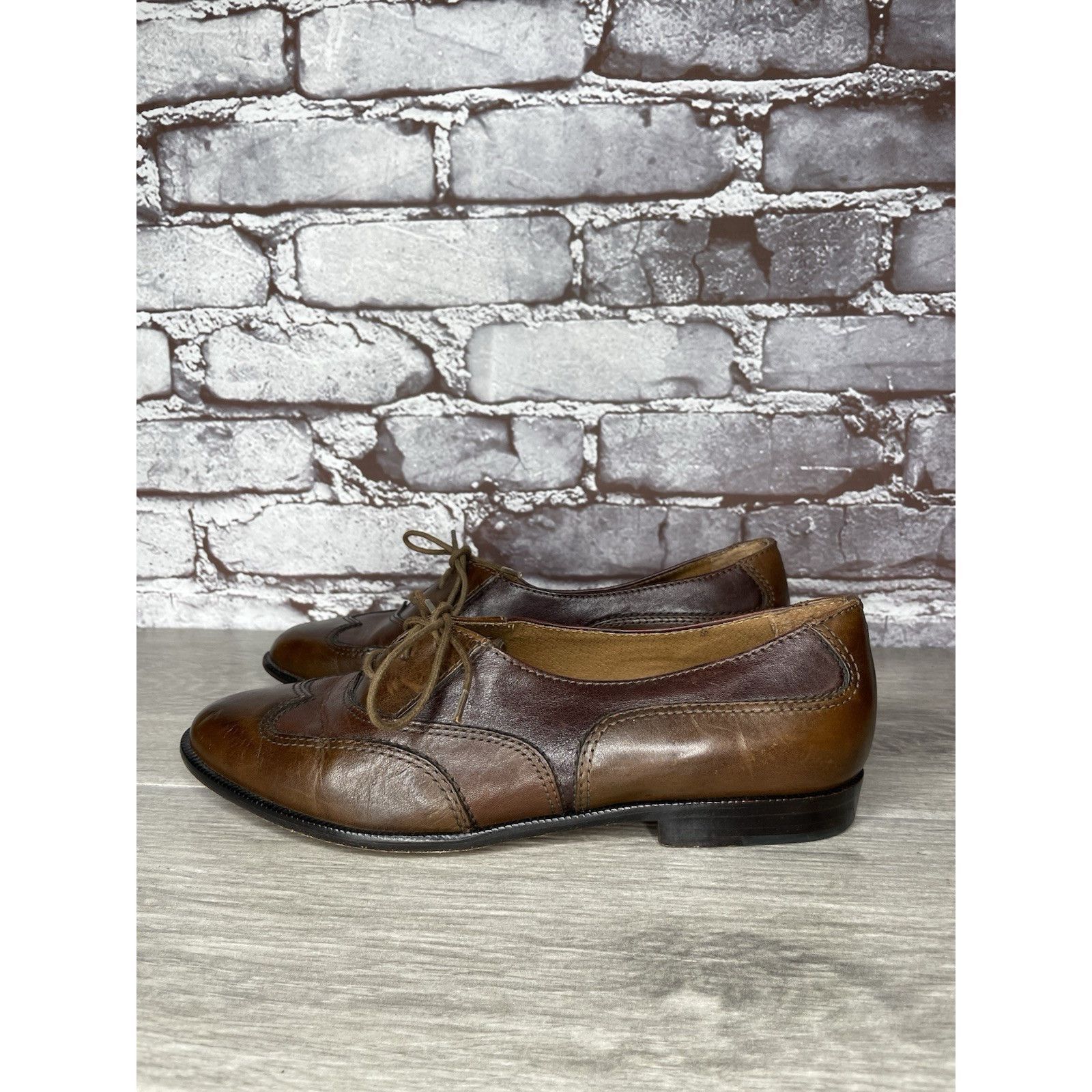 Bass G.H. Bass Tailored Brown Leather Wingtip Lace Oxfords Shoes Size US 7.5 / IT 37.5 - 1 Thumbnail