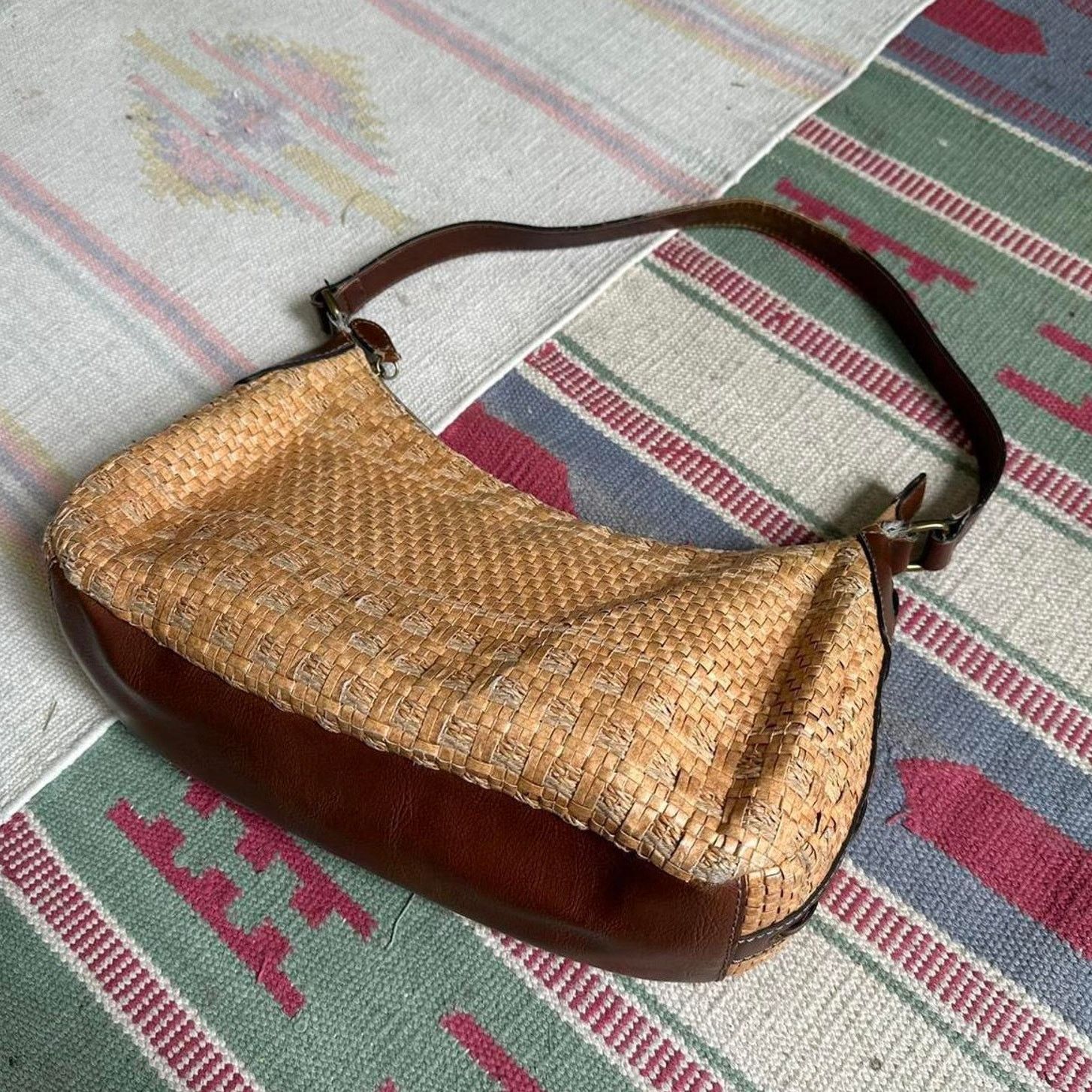 Fossil × Vintage Vintage Fossil Boho Retro Brown Tan Wicker Shoulder Bag Size ONE SIZE - 4 Thumbnail