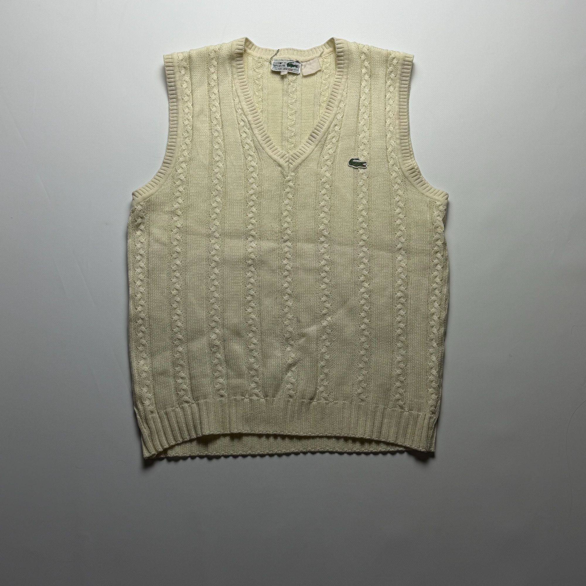 Lacoste Vintage 90s Lacoste Knitted V-Neck Vest Cream/Off-White Size Size M / US 6-8 / IT 42-44 - 1 Thumbnail