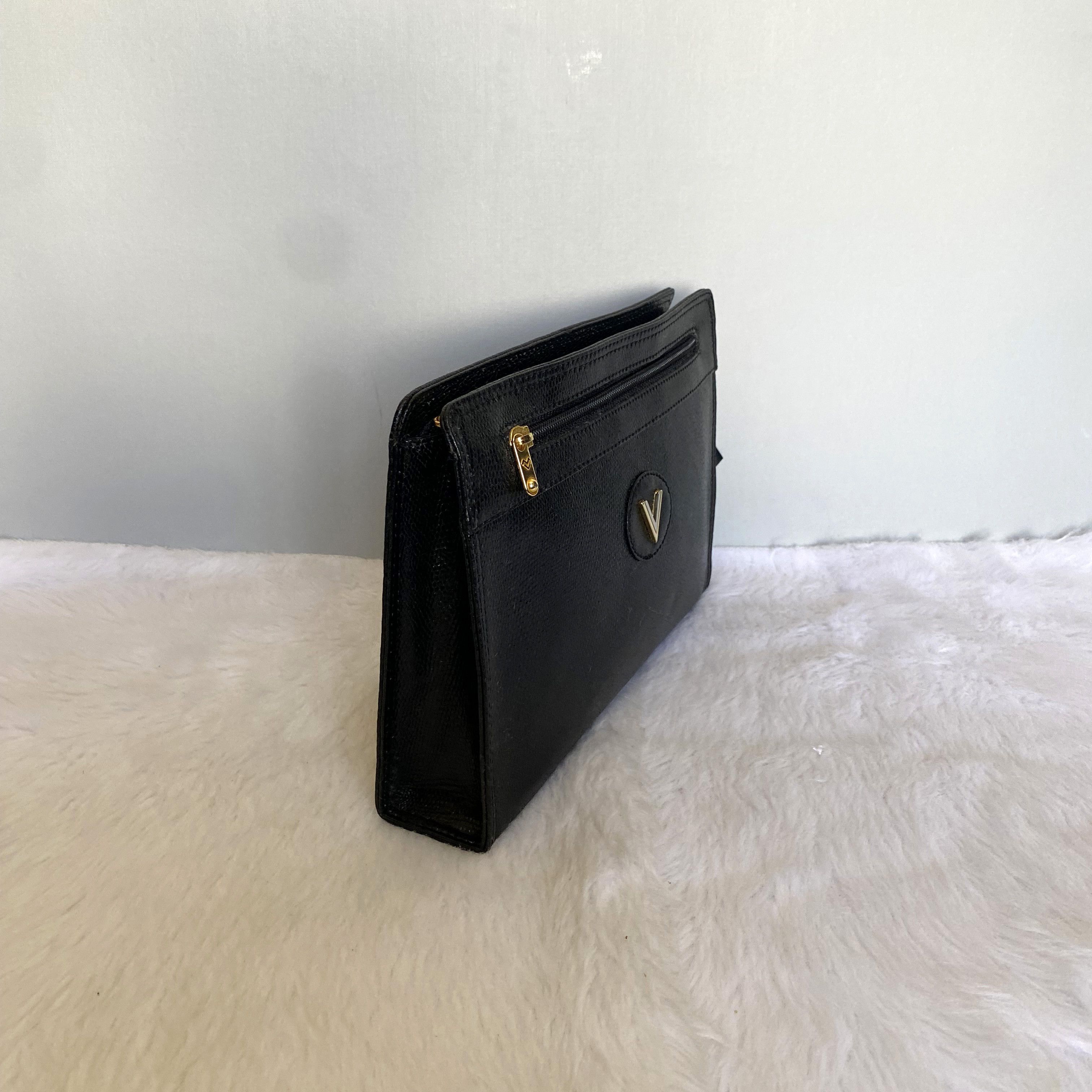 Mario Valentino × Vintage MARIO VALENTINO Vintage Black Leather Clutch Bag Size ONE SIZE - 2 Thumbnail