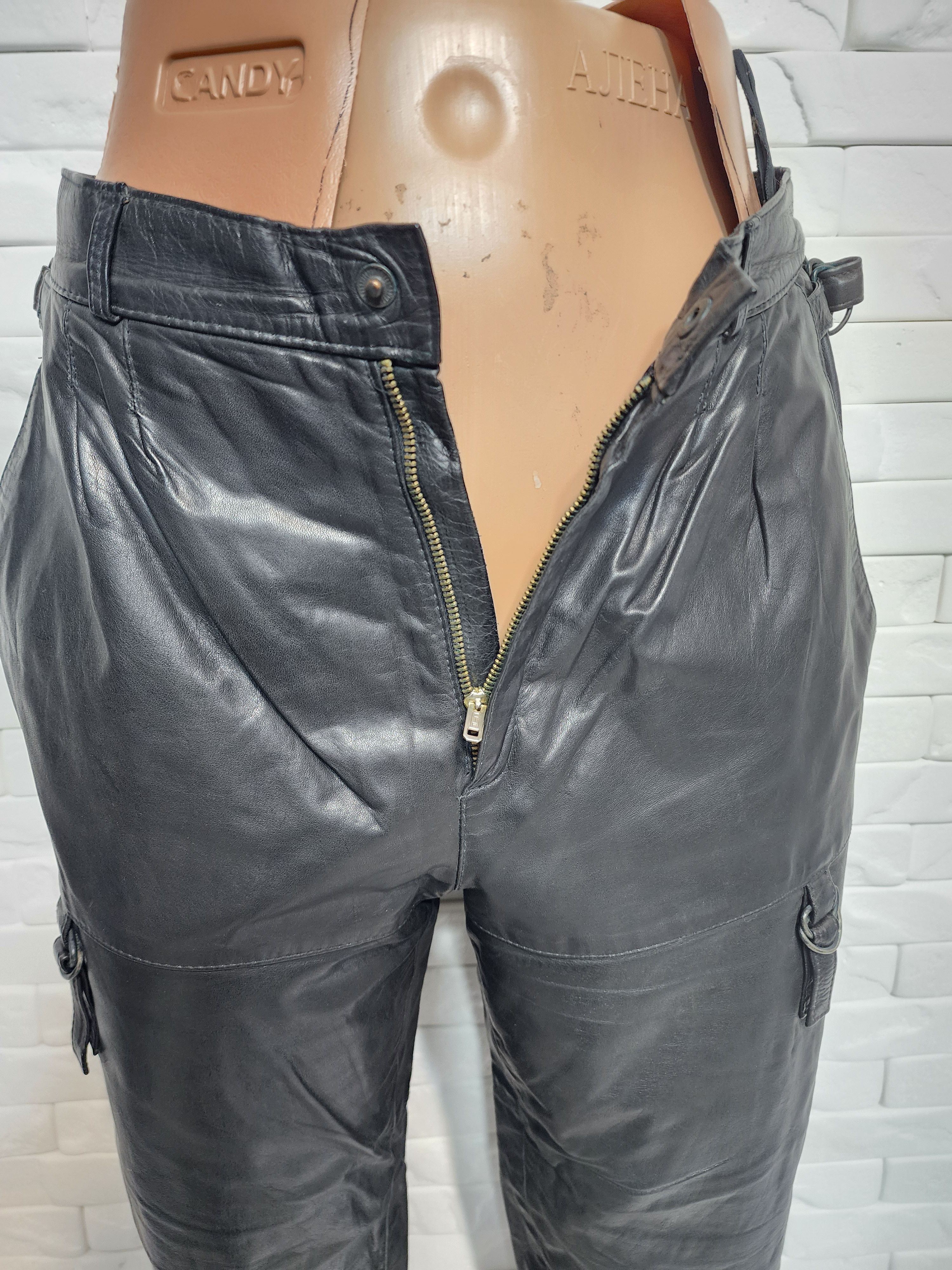 Genuine Leather Men's Black Leather Biker Pants: (29 in Waist) Size US 29 - 4 Thumbnail