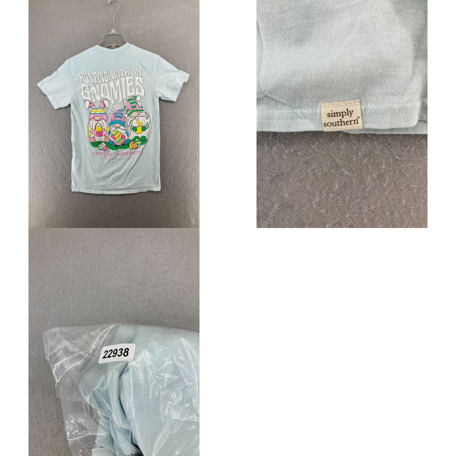 Vintage Simply Southern TShirt Womens Small Blue Easter Hunting With My Gnomies Eggs Size S / US 4 / IT 40 - 8 Thumbnail