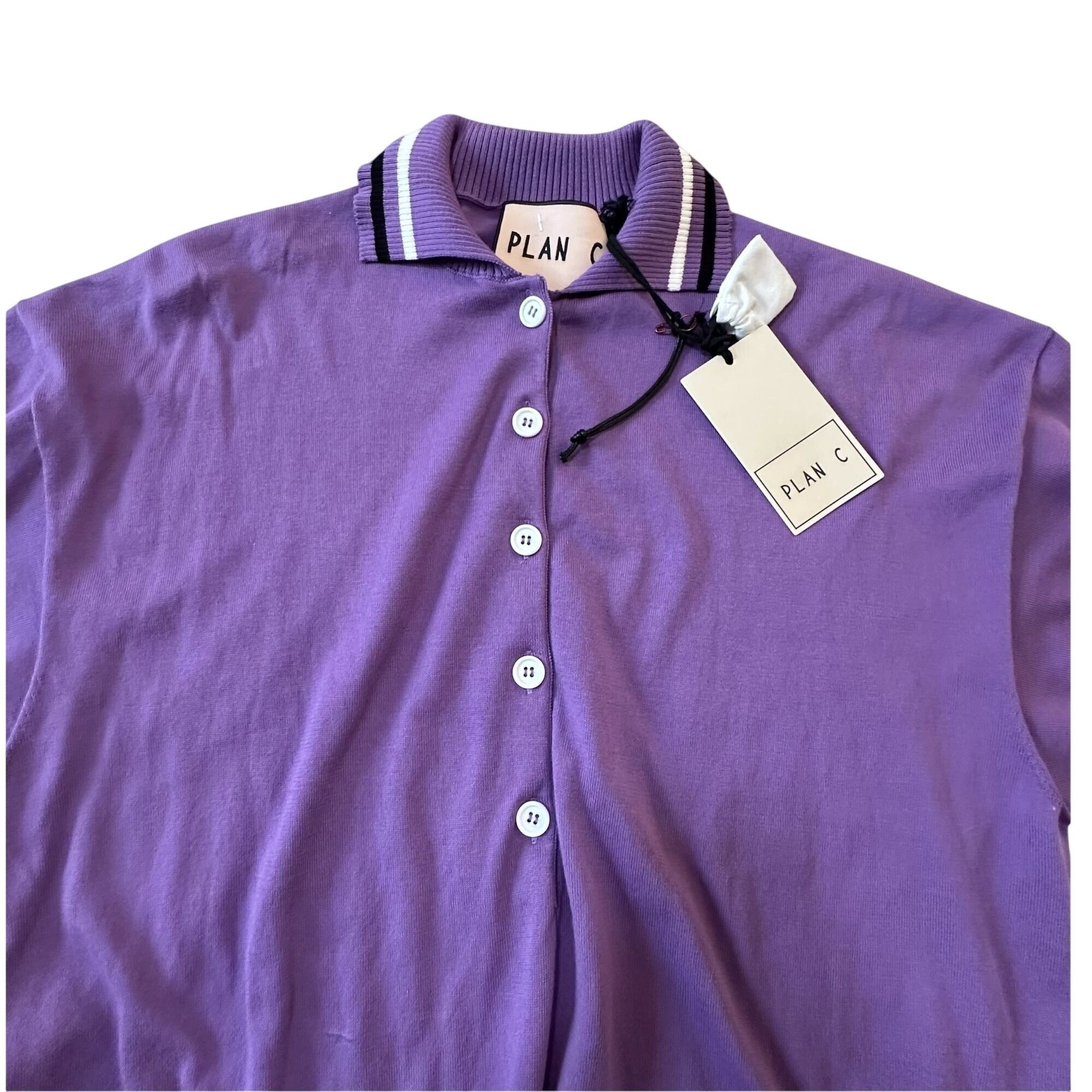 Plan C Plan C Striped Collar Cotton Knit Polo, Lavender, Size 42 IT Size M / US 6-8 / IT 42-44 - 8 Thumbnail