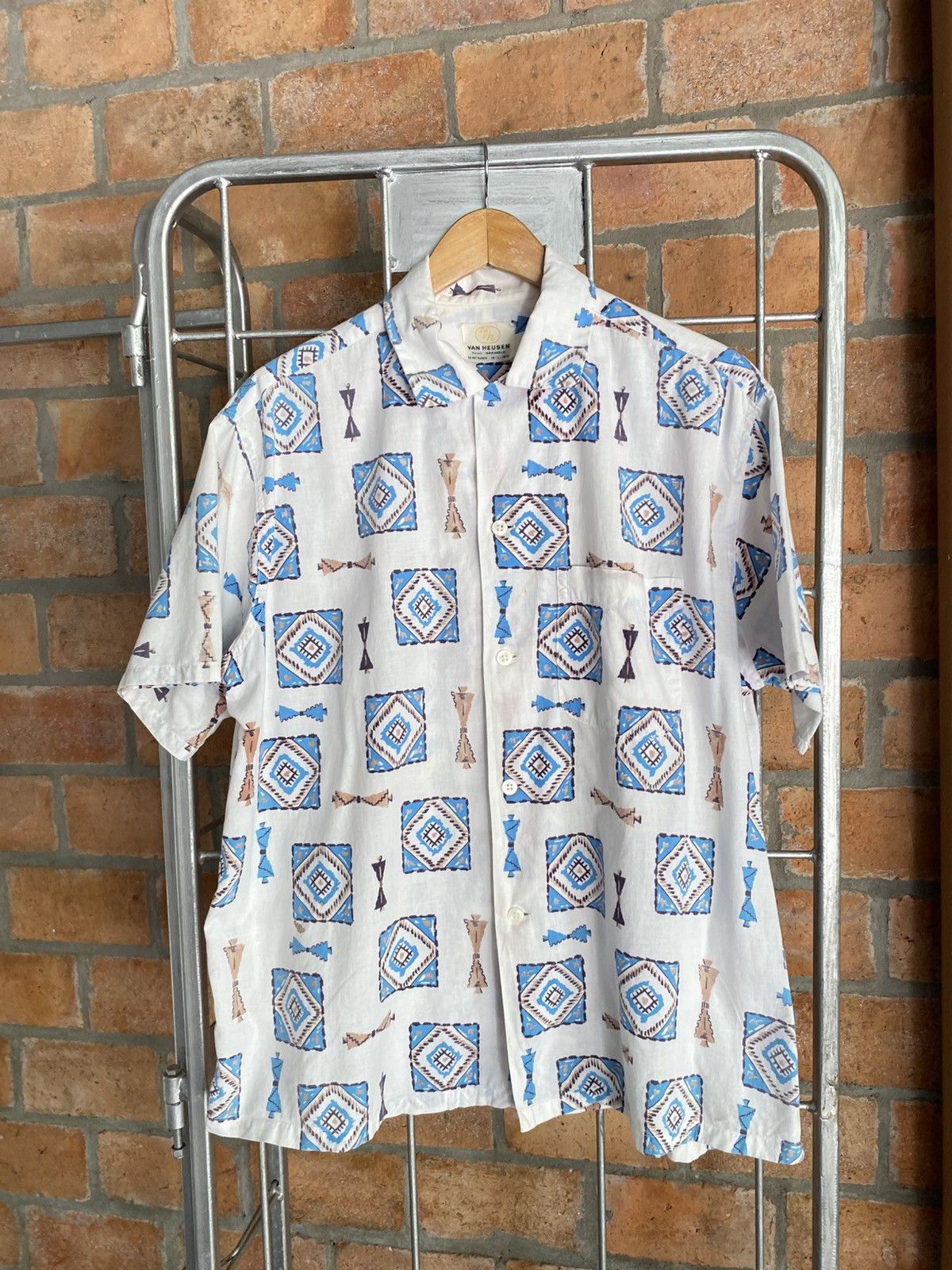 Van Heusen VAN HEUSEN White Vintage Geometric Shirt Size US L / EU 52-54 / 3 - 8 Thumbnail