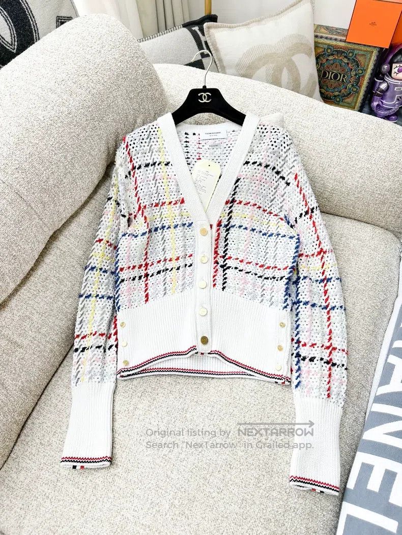Thom Browne Thom Browne White Colorful Plaid Long Sleeve Knit Cardigan Size XS / US 0-2 / IT 36-38 - 1 Thumbnail