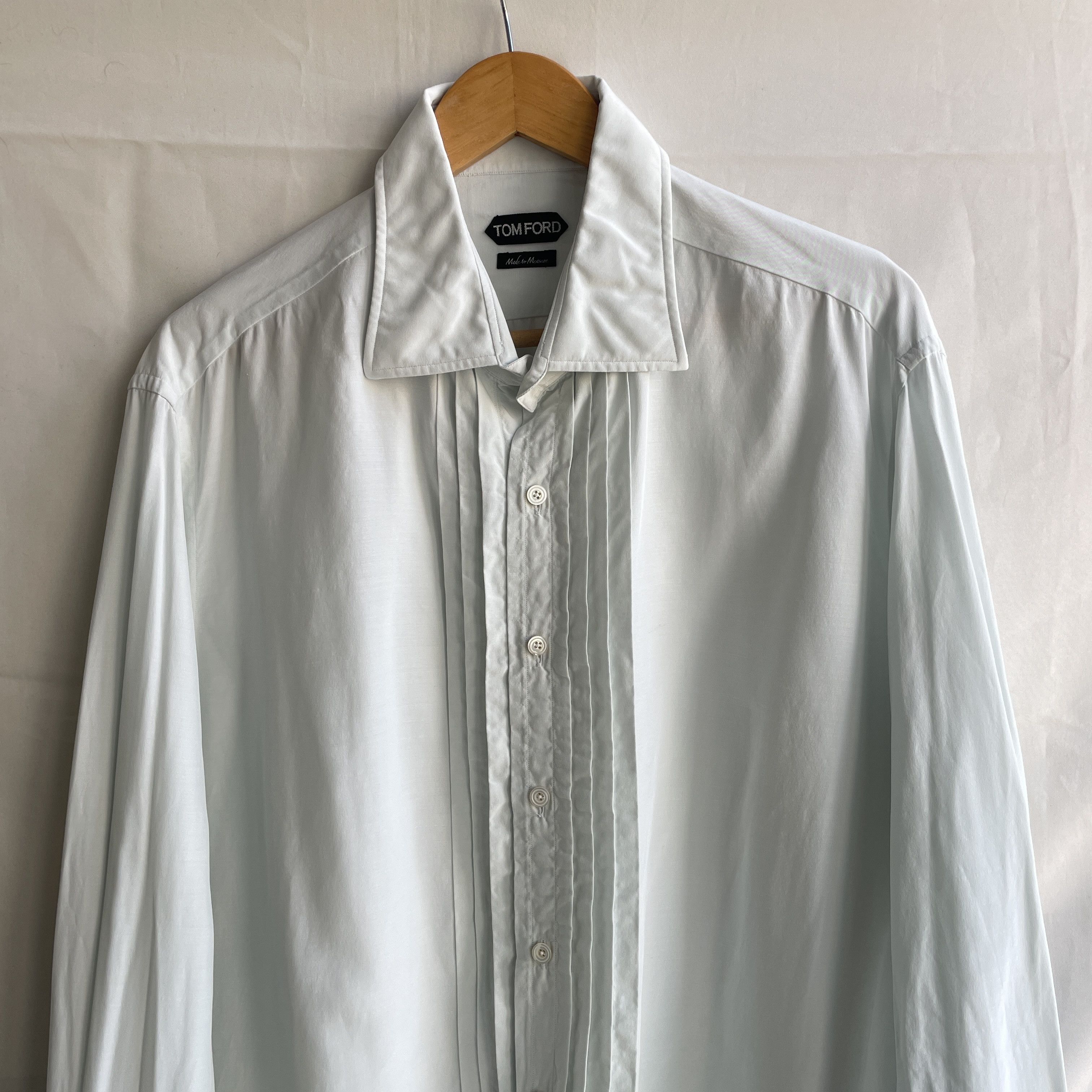 Tom Ford Tom Ford Mint Green Cotton Silk Pleated Tuxedo Shirt Size 54R - 3 Thumbnail