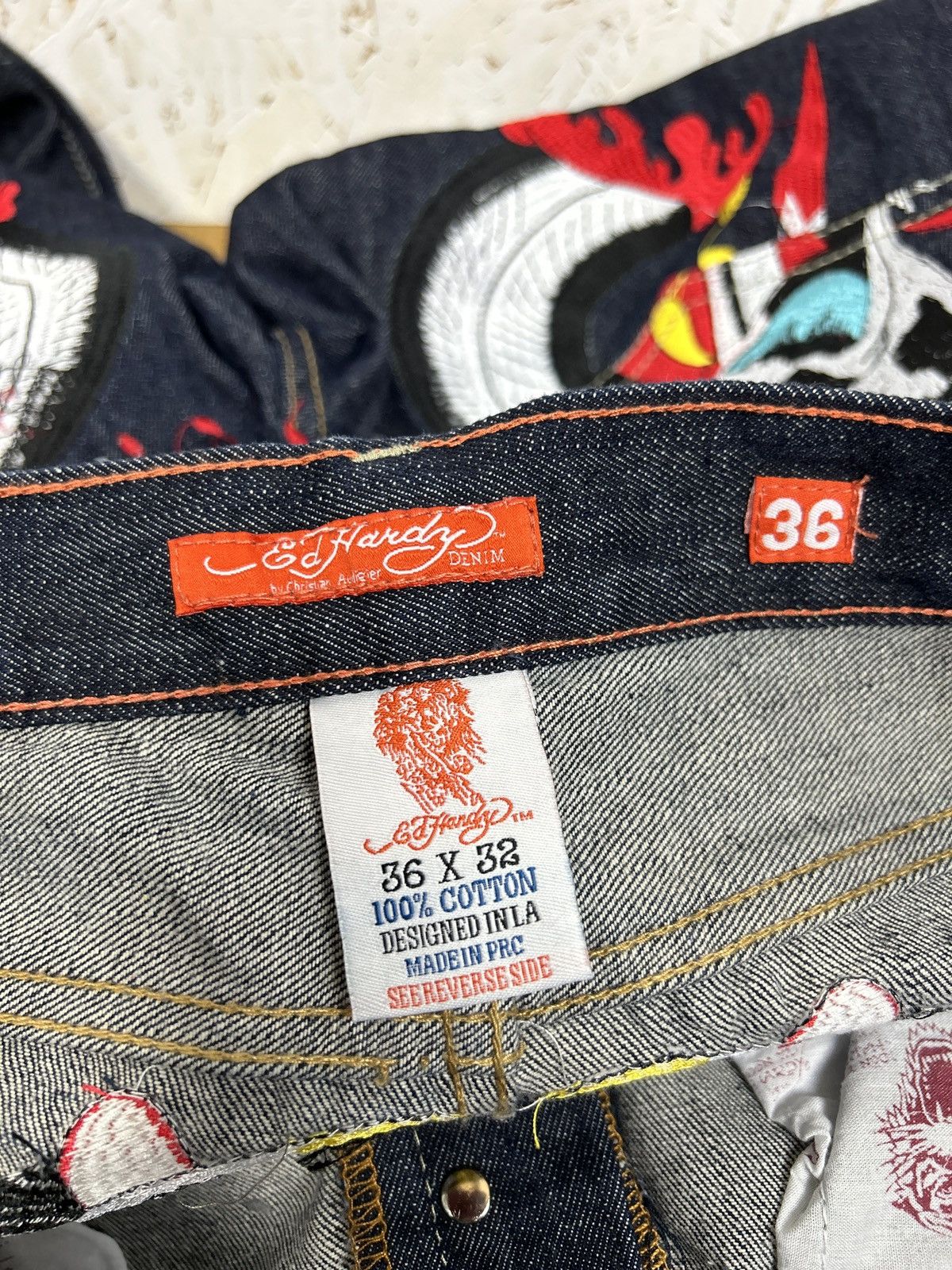 Ed Hardy Vintage 2008 Ed Hardy Audigier Love Dies Denim Jeans 36x32 Size US 36 / EU 52 - 10 Thumbnail