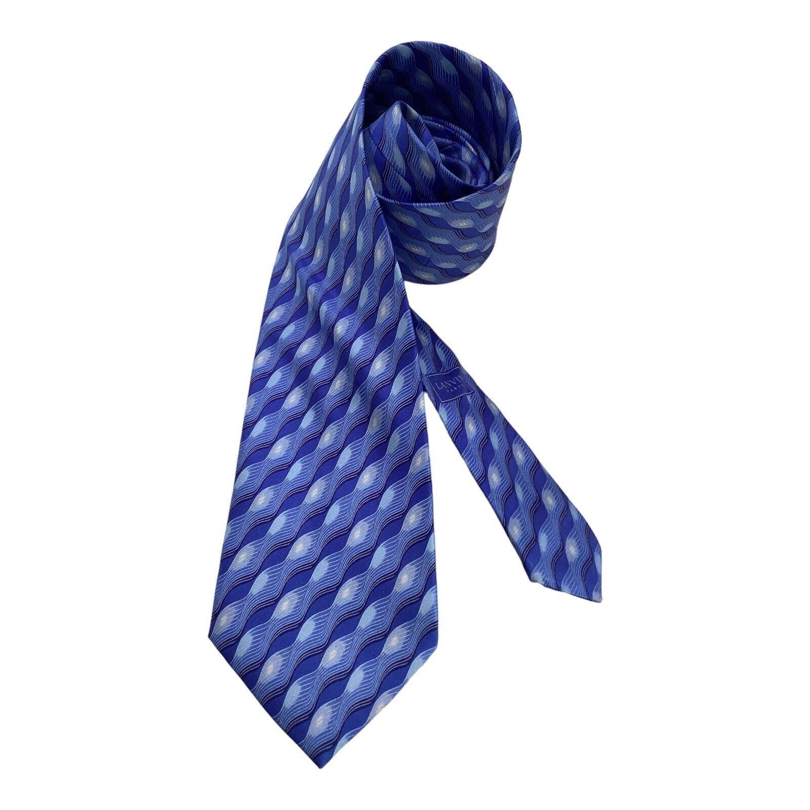 Lanvin LANVIN PARIS Blue Geometric Luxury Designer Silk Tie France Size ONE SIZE - 1 Thumbnail