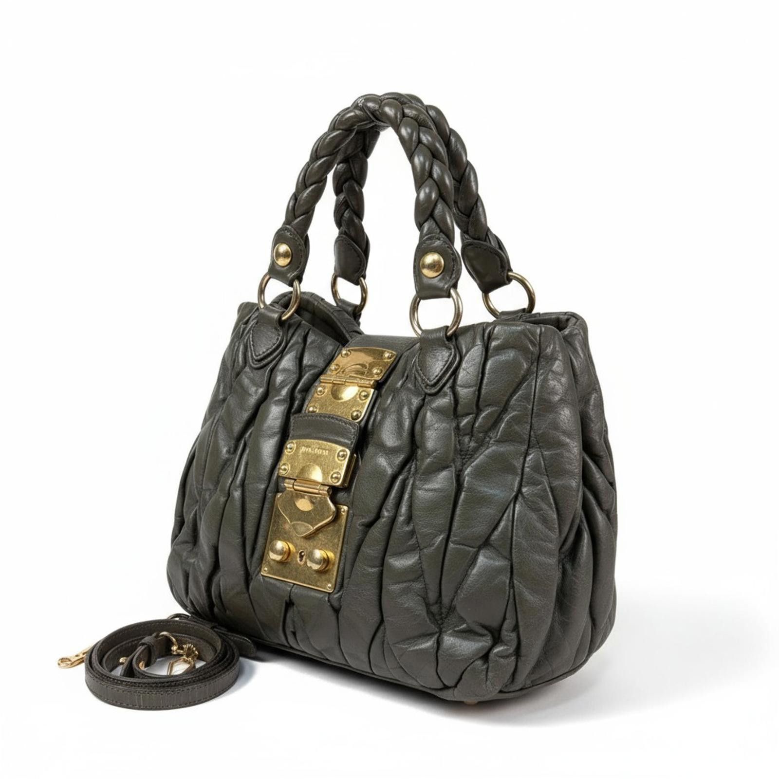 Miu Miu Miu Miu - Quilted Leather Handbag Braided Handles Size ONE SIZE - 1 Thumbnail