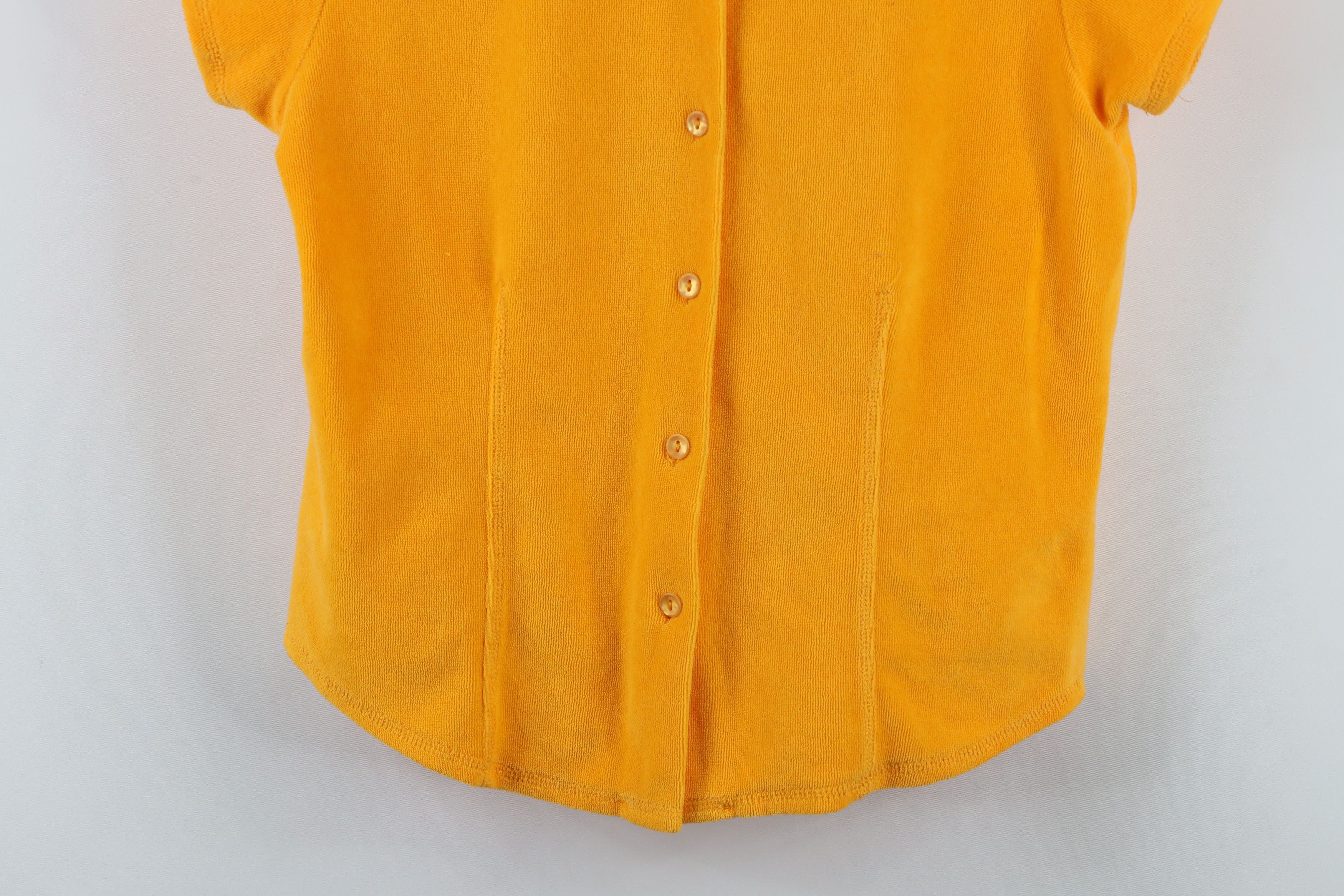 Vintage Vintage 90s Y2K Terry Cloth Cropped Button Shirt Yellow Size M / US 6-8 / IT 42-44 - 3 Thumbnail
