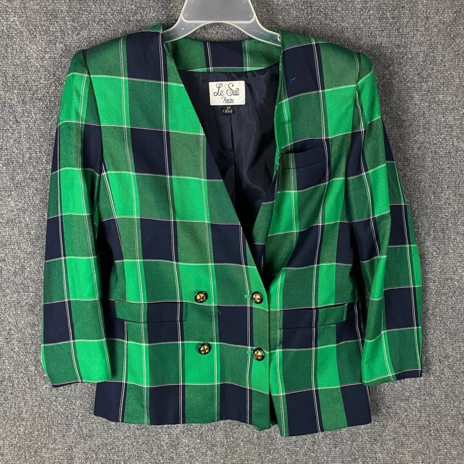 Other Le Suit Blazer Women's 10P Petite Green Blue Viscose Adults Size L / US 10 / IT 46 - 1 Thumbnail