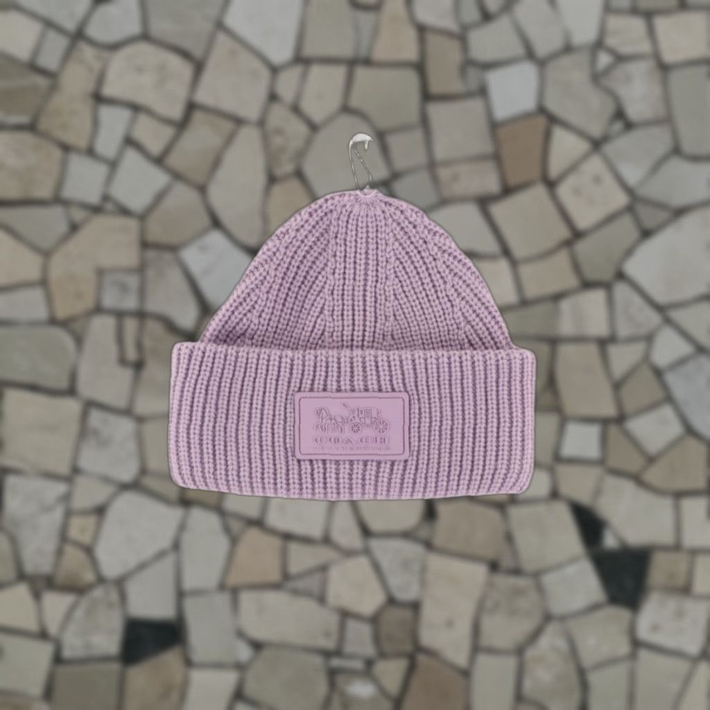 Coach Coach Beanie Knit Leather Patch Wool Blend Pink Women's OS Size ONE SIZE - 1 Thumbnail