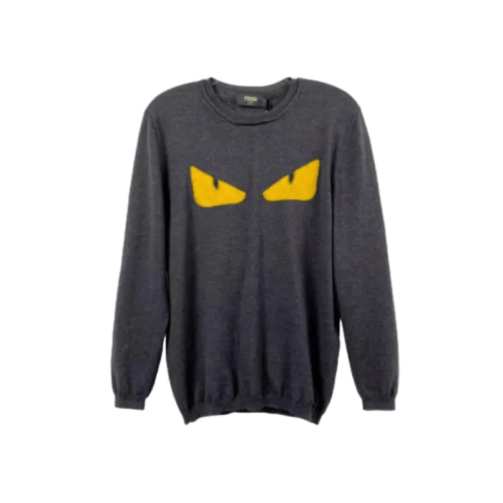 Fendi Fendi Logo Monster Knit Sweater in Gray 0079 Size US L / EU 52-54 / 3 - 1 Thumbnail