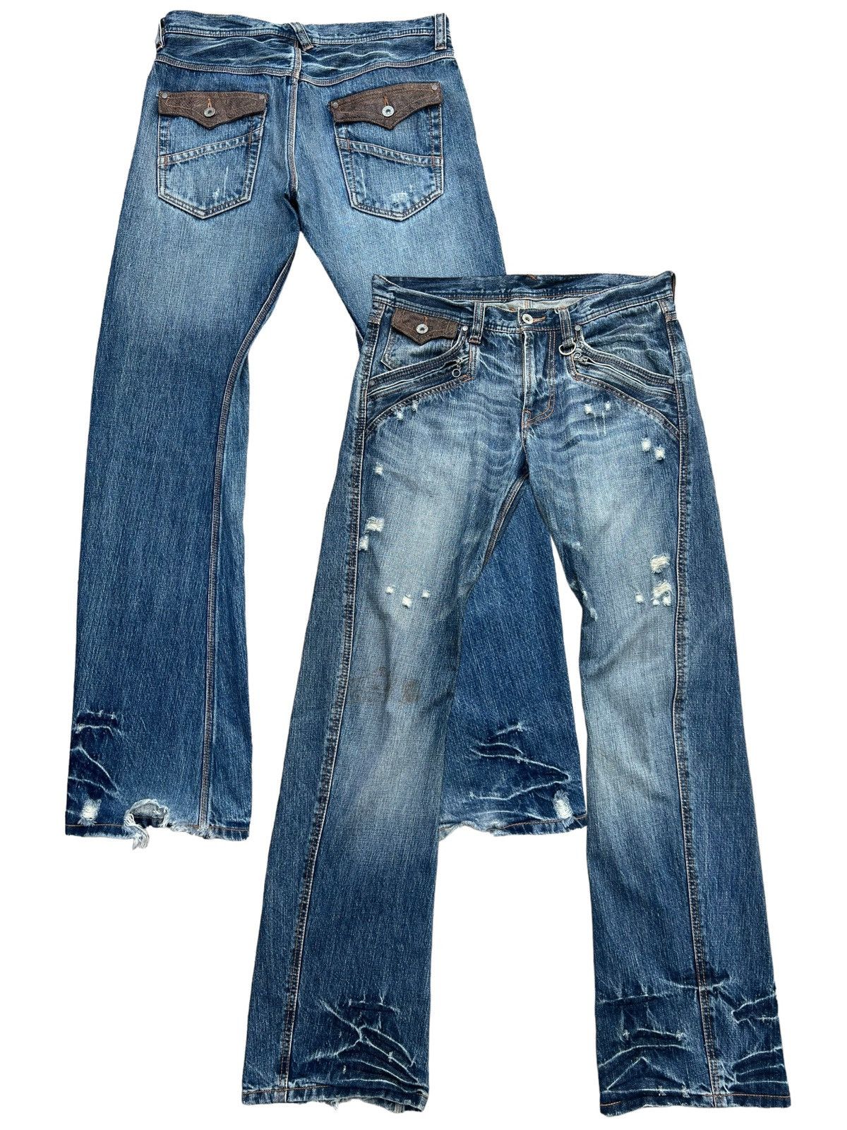 Nicole Club Japan Distressed Mudwash Denim Flare Jeans 34x34