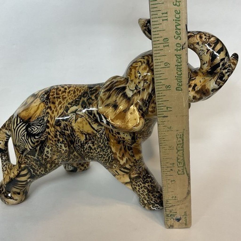 The Unbranded Brand NWOB Elephant Figurine Jungle Animal Print Safari Patchwork Size ONE SIZE - 2 Thumbnail
