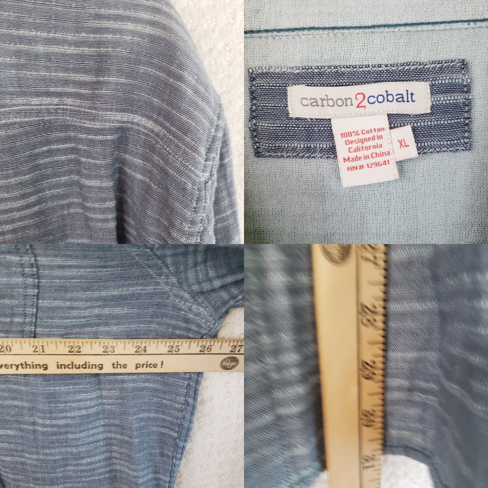 Carbon2Cobalt Carbon 2 Cobalt Shirt Men's XL Blue Green Horizontal Wave Striped Button Up Long Sleeve 100% Cotton Modern Western Business Casual Size US XL / EU 56 / 4 - 8 Thumbnail